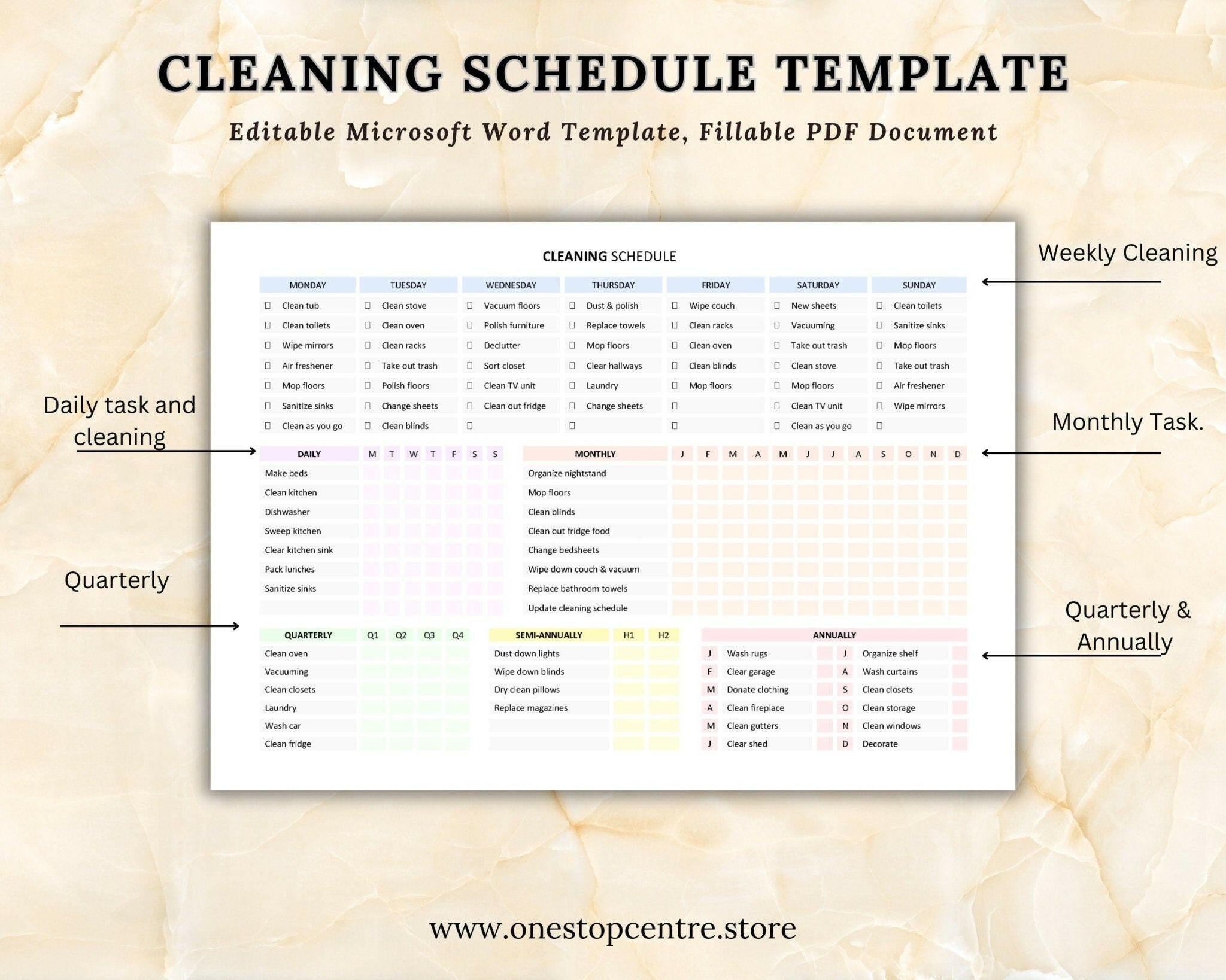 PDF fillable cleaning planner on a digital format