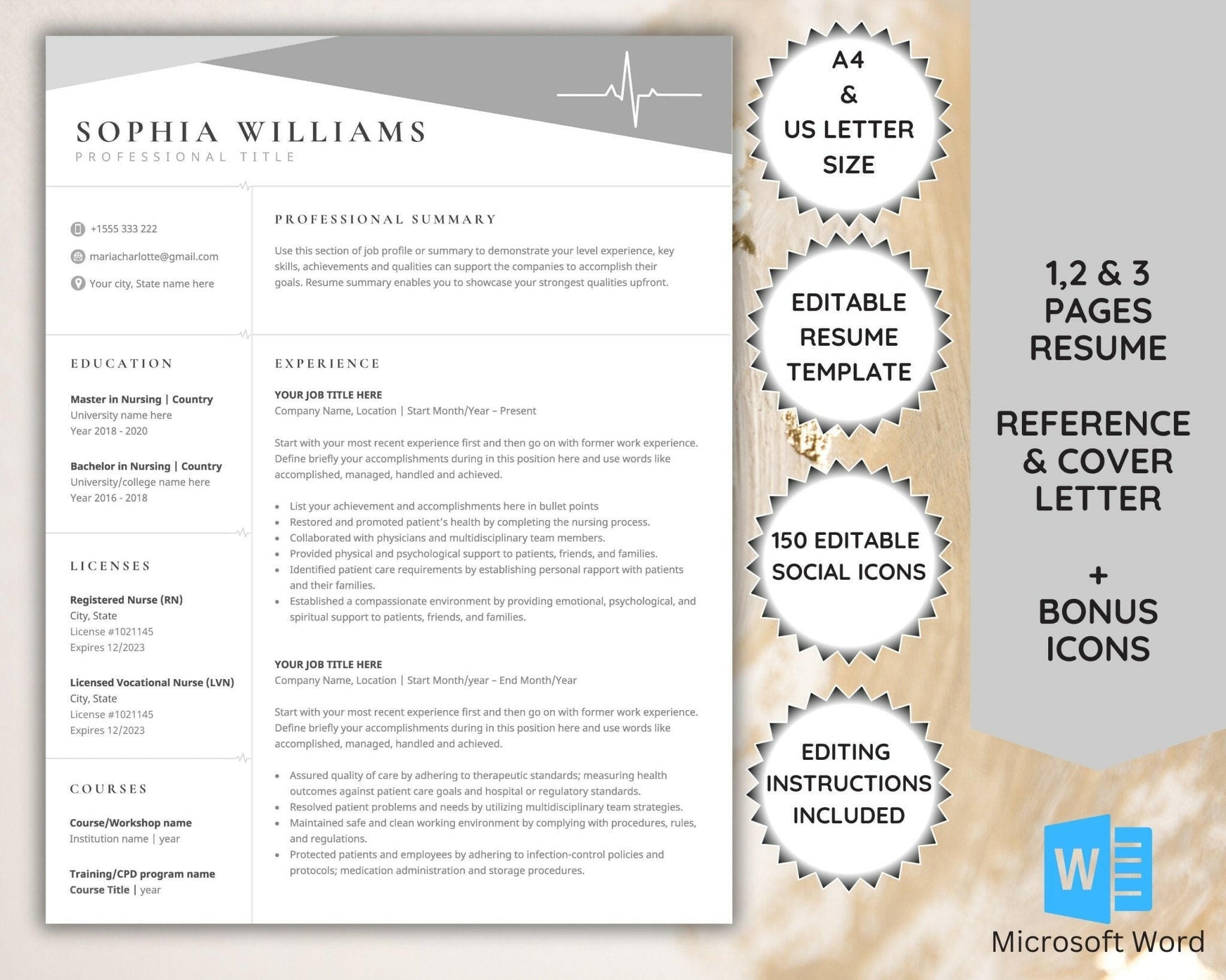 1-3 pages Clean minimalist resume template for Word