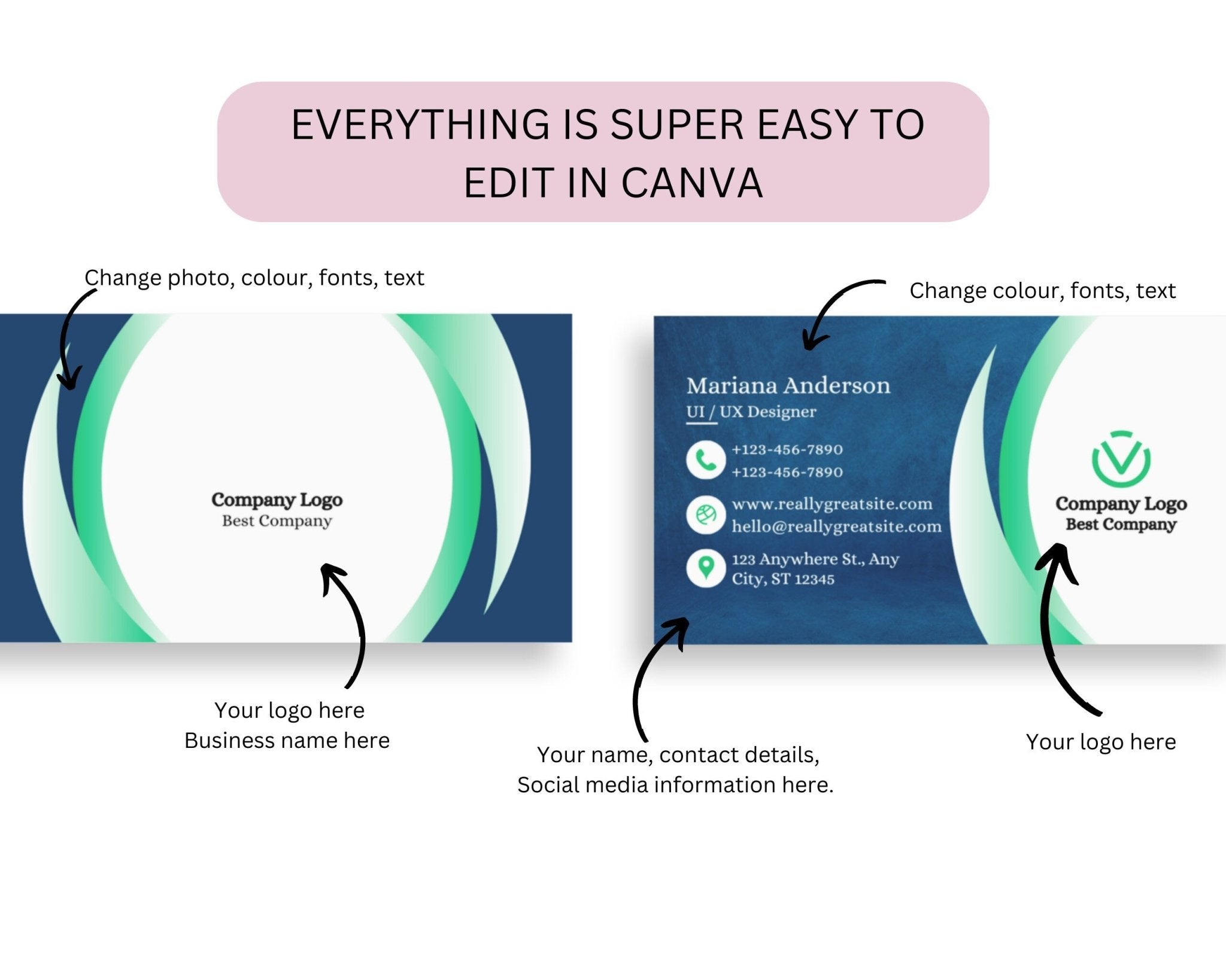 Editable business card for professionals and freelancers