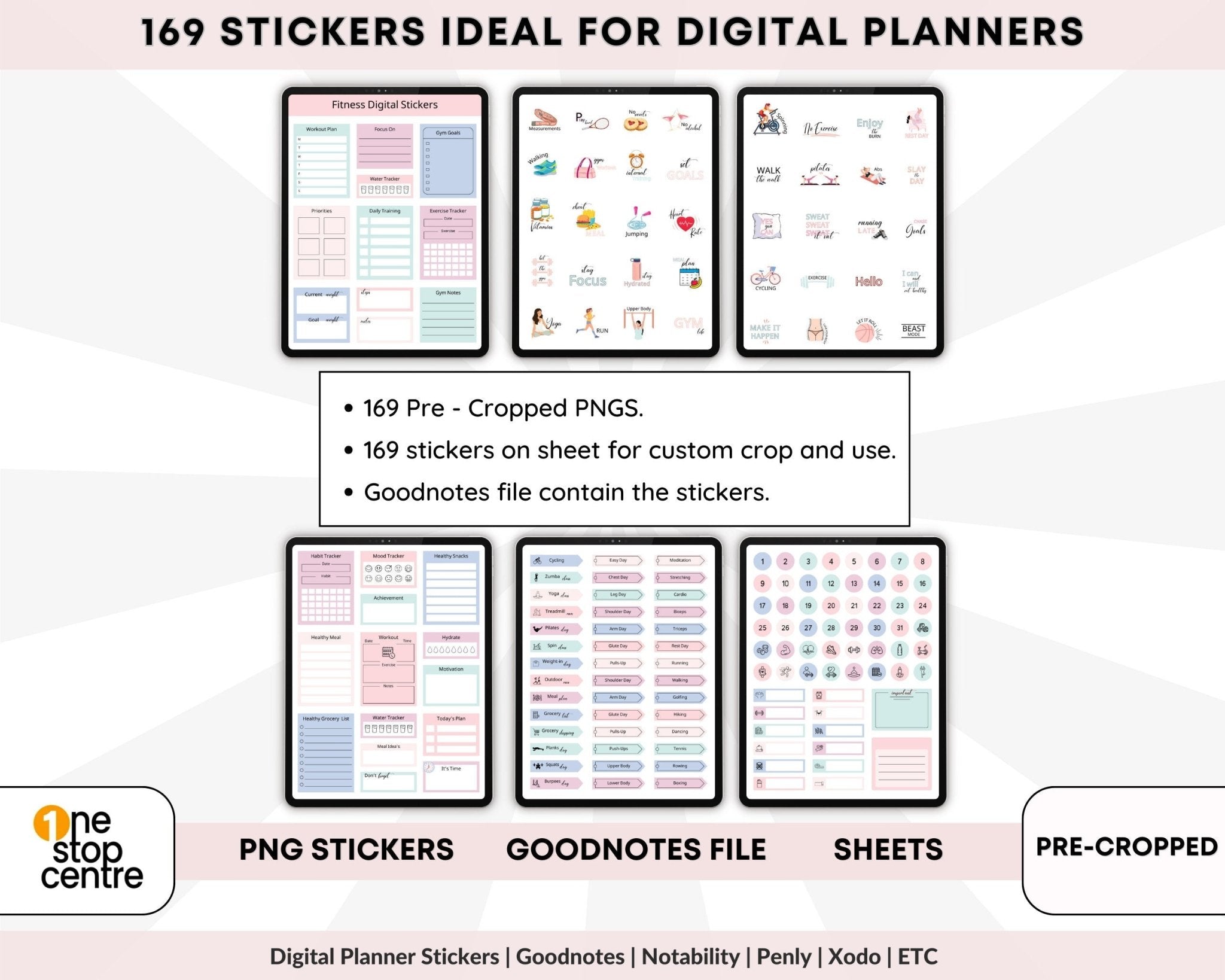 what included with health and wellness sticker bundle for digital planning