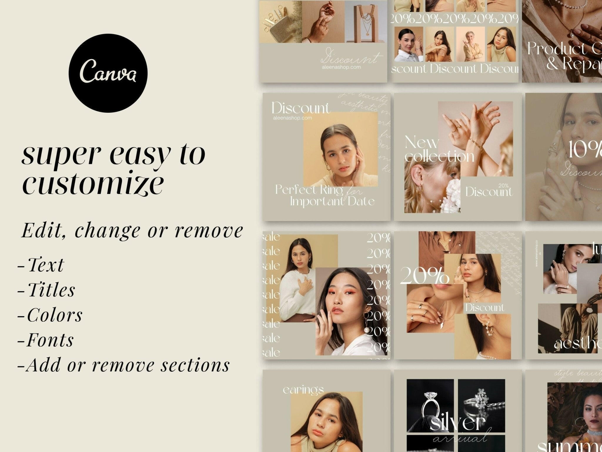 Jewelry business mood board design in Canva