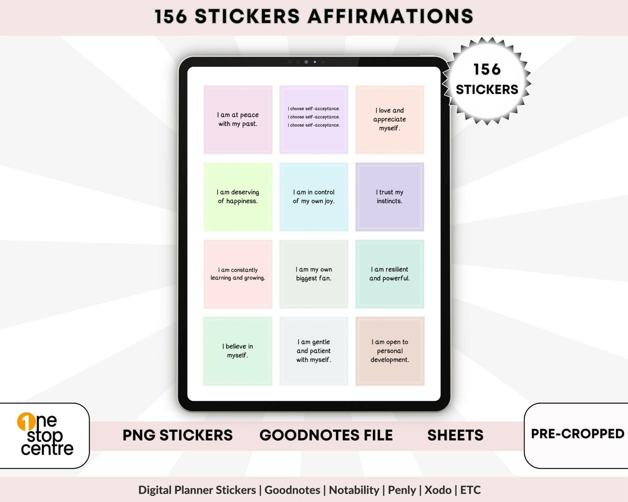 Vision board layout using digital affirmation stickers