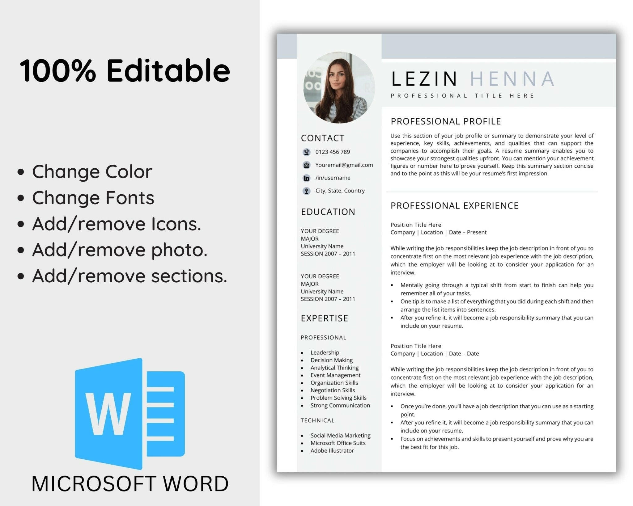 Clean Resume Layout with Space for Profile Image