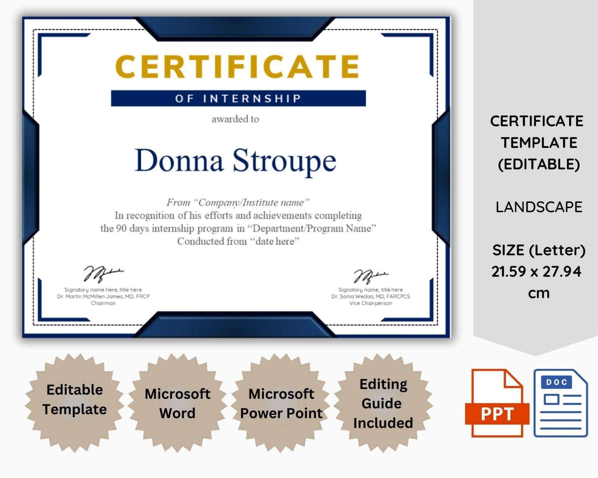 Editable internship certificate template in Word format