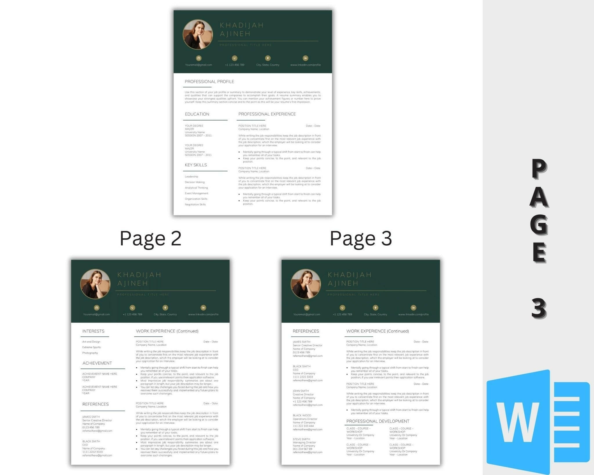 3-Page Resume Template with References Section