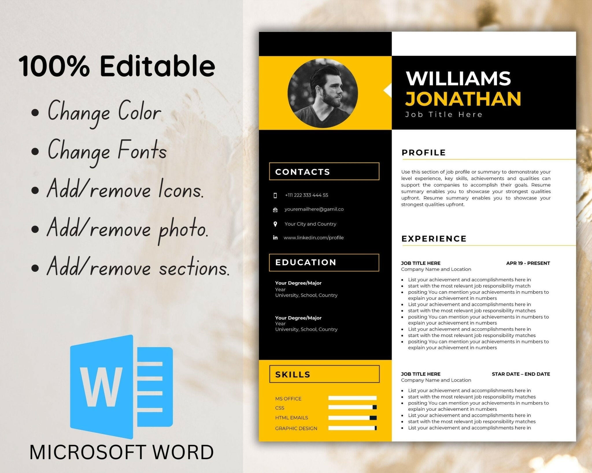 Professional 1-page Resume CV template with photo