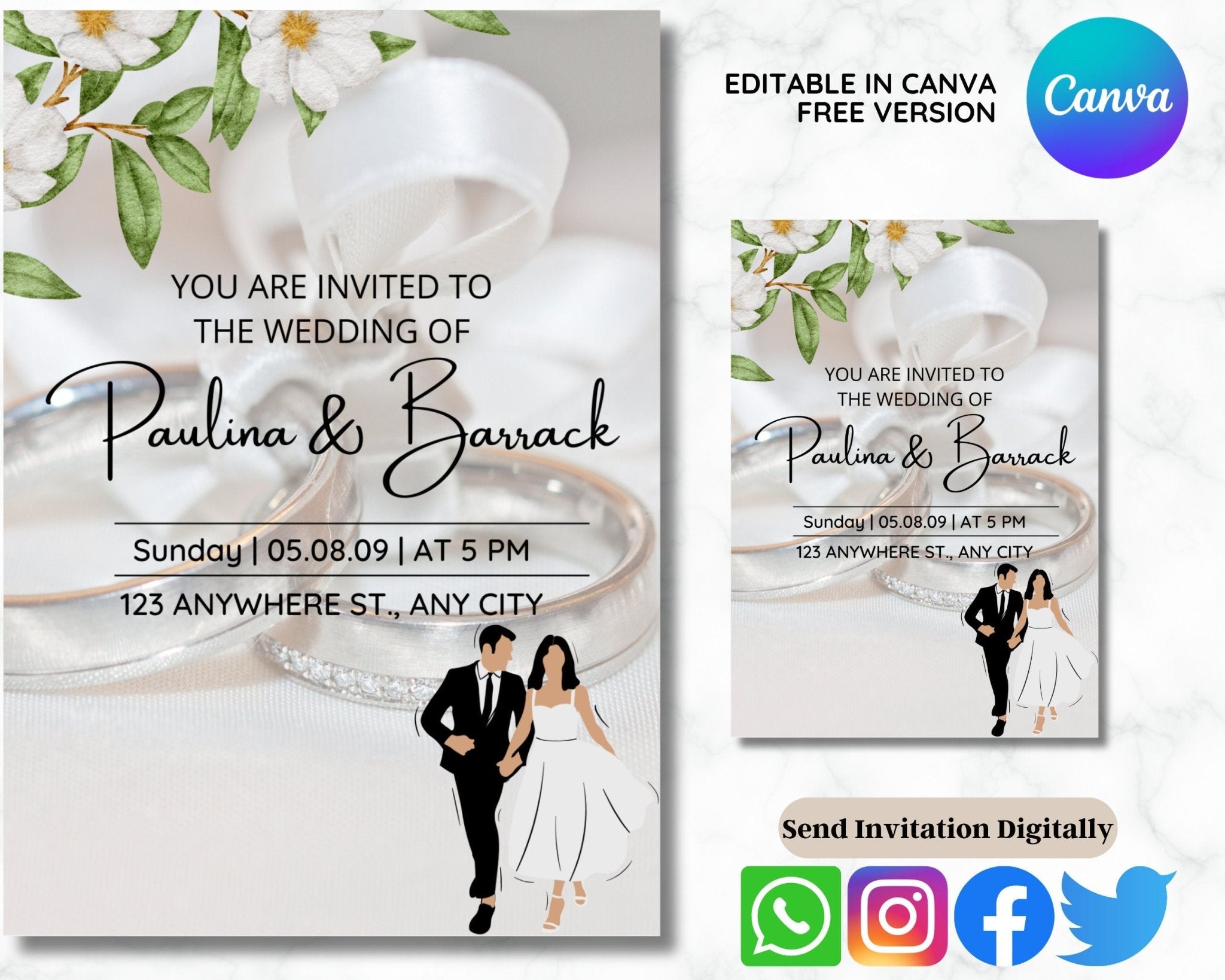 Personalized digital wedding invite Canva design