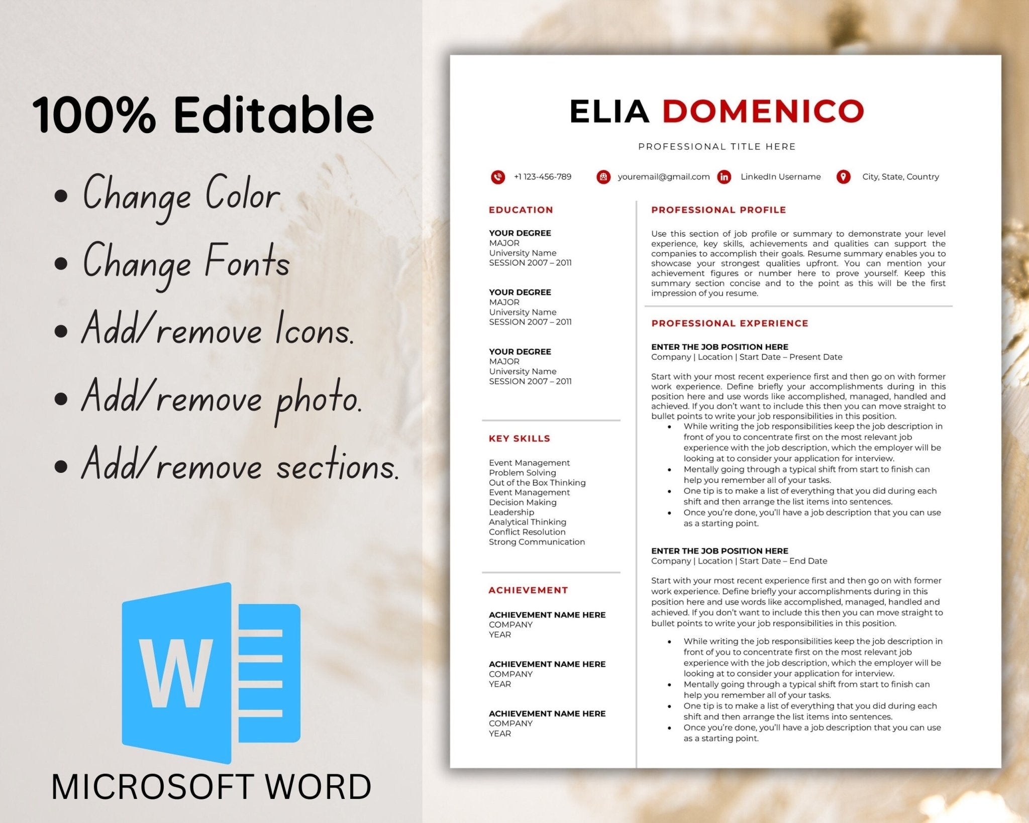 Resume template in A4 and US Letter sizes, fully customizable