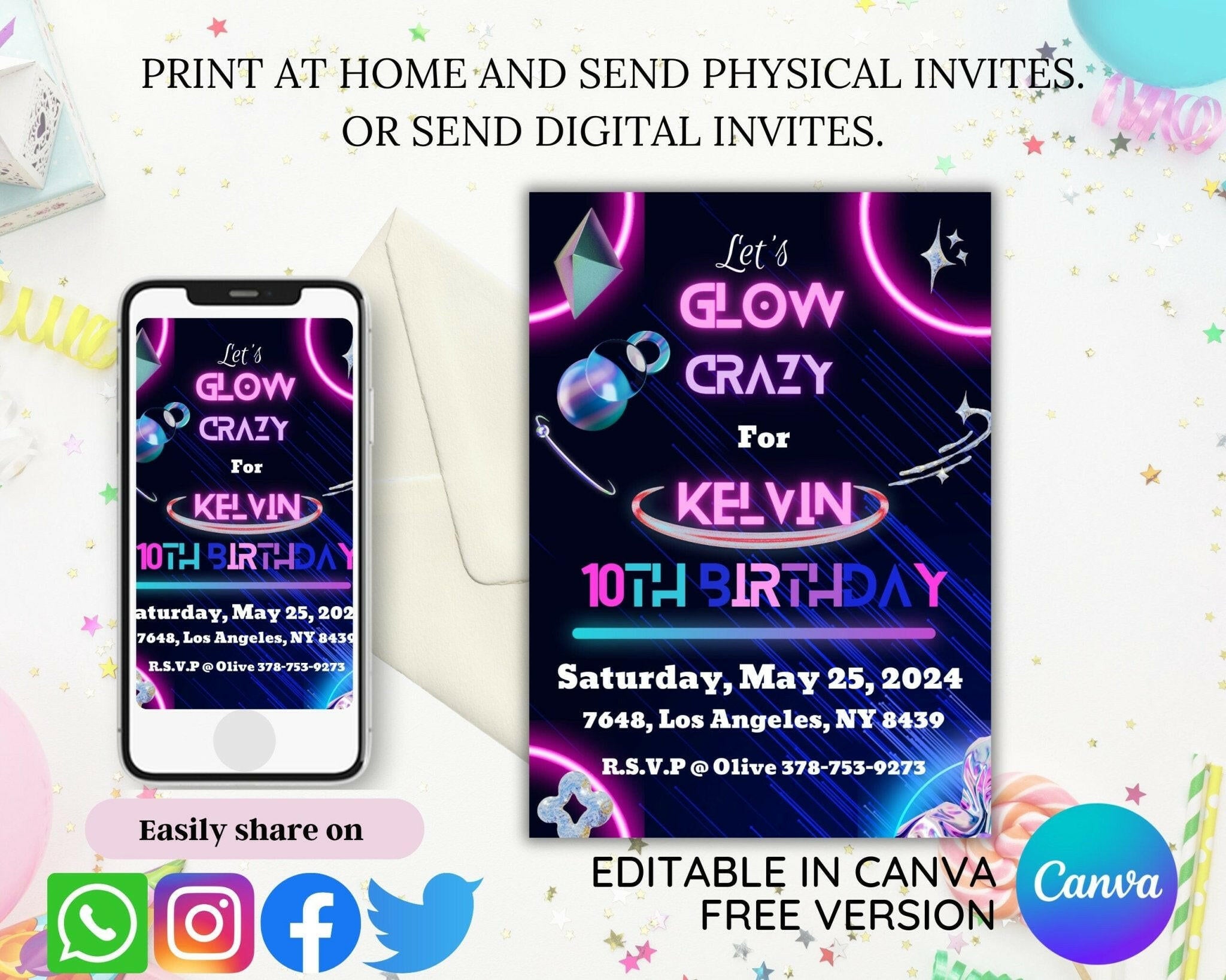 Galaxy-inspired birthday card mockup on white background