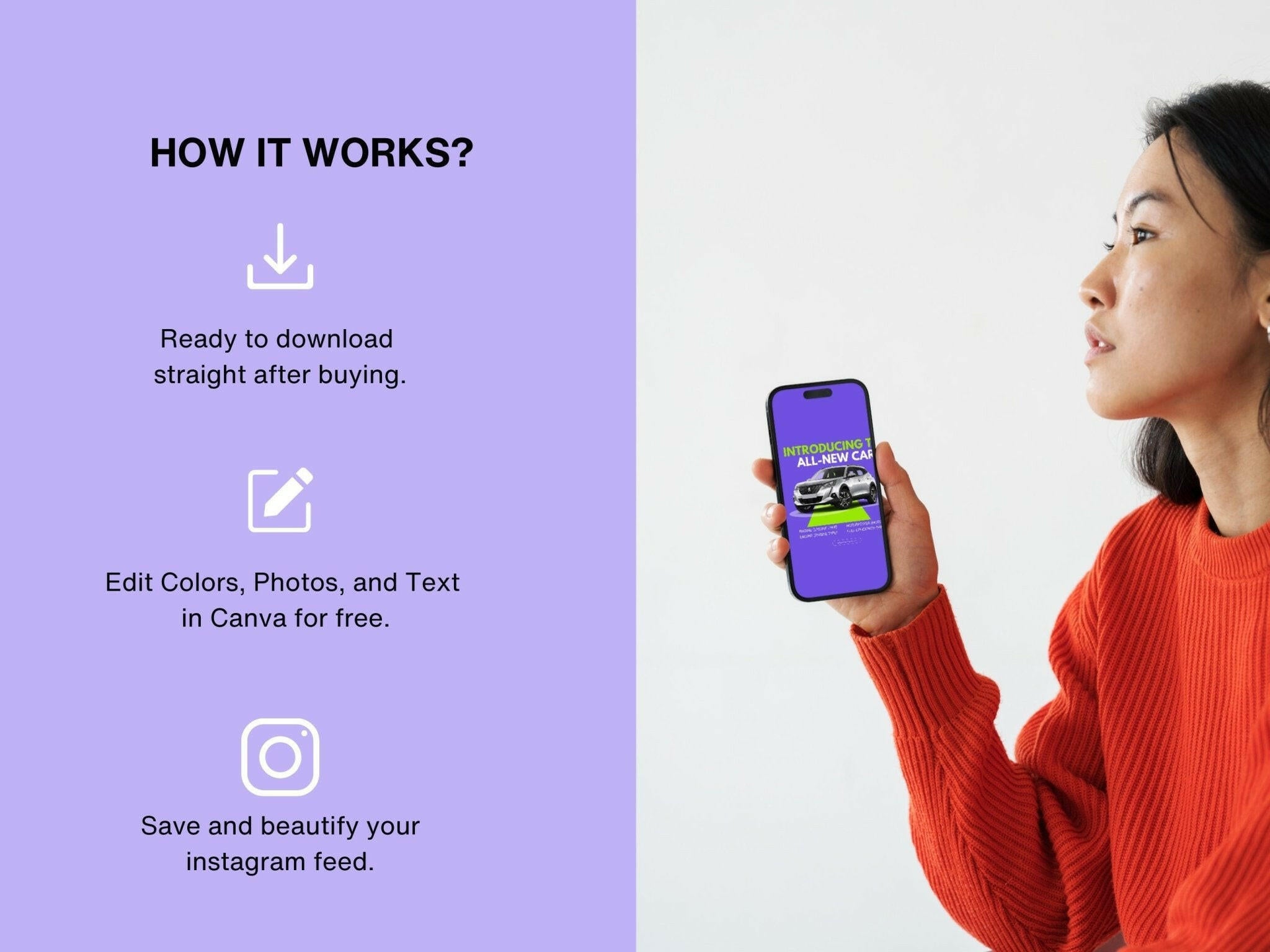 How it works for Canva car dealership content bundle for Instagram