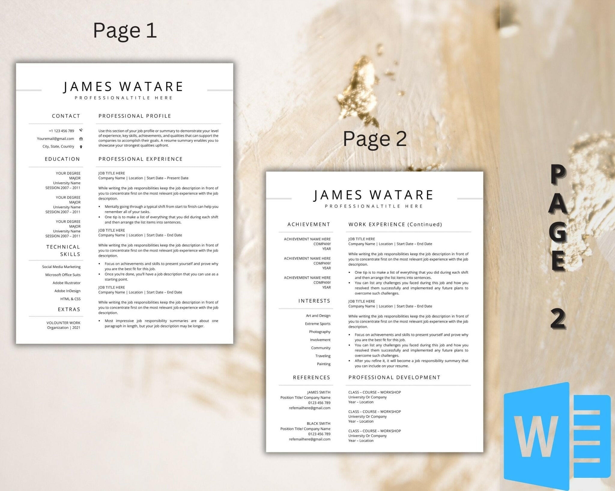 1 and 2-page CV templates for Microsoft Word
