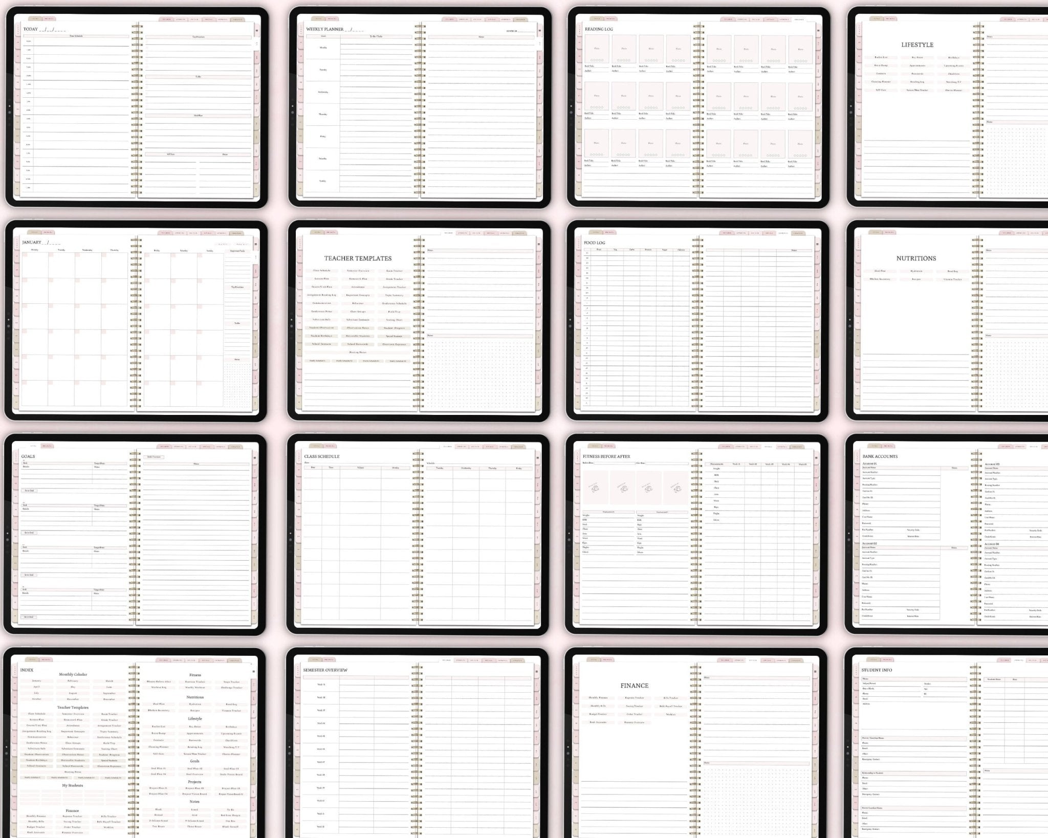 Fitness and nutrition tracking template for iPad