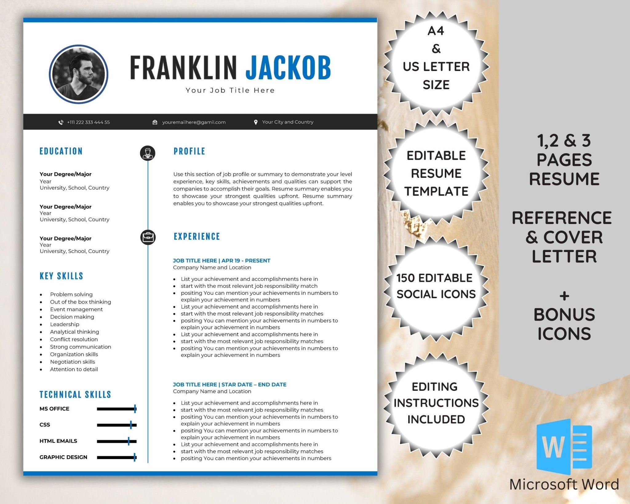 Minimalist resume with photo layout preview