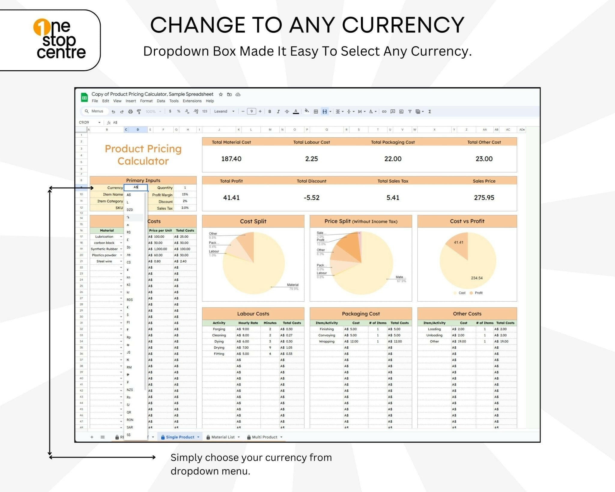 Product Cost and Price Tracking Template Google Sheets