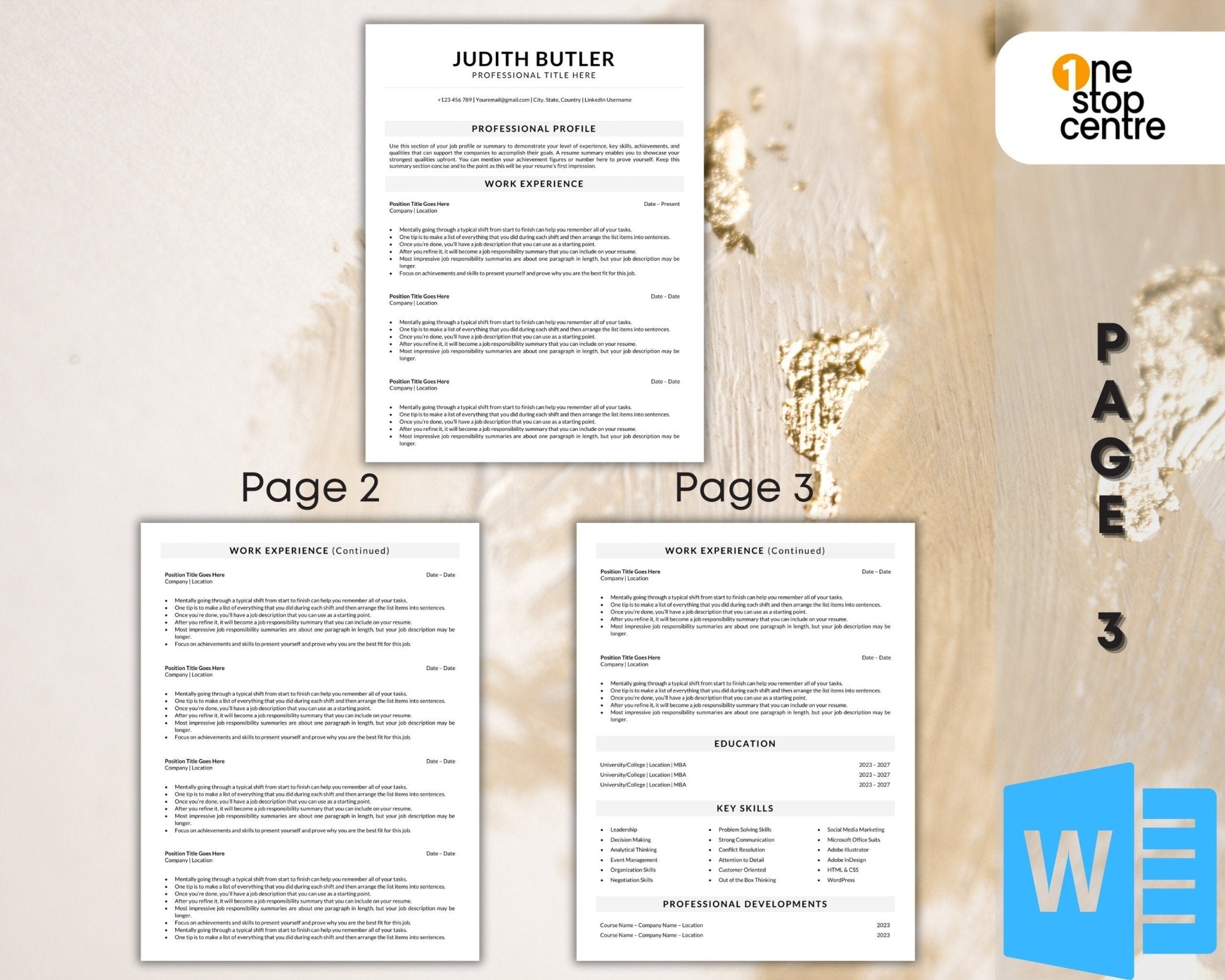 1-3-page resume template with editable icons and sections