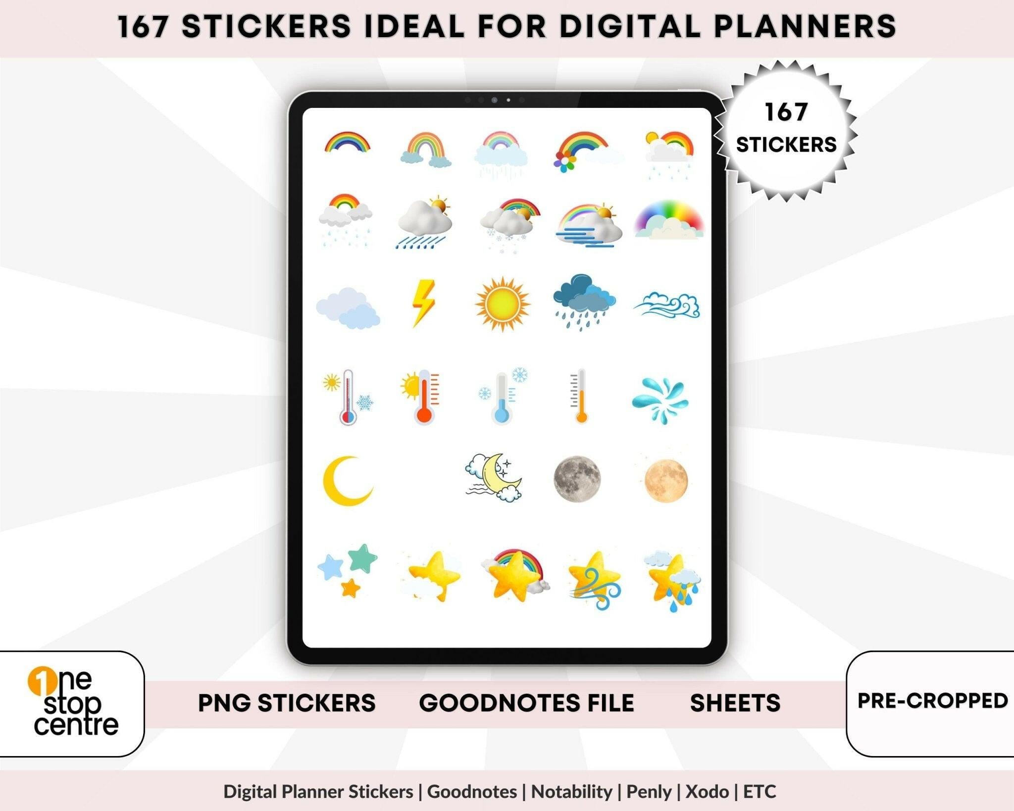 Pre-cropped PNG weather icons arranged by condition and color