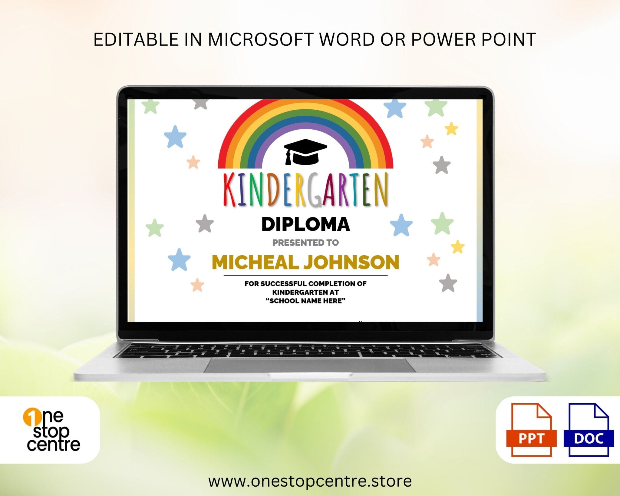 Colorful preschool diploma template in Word and PowerPoint