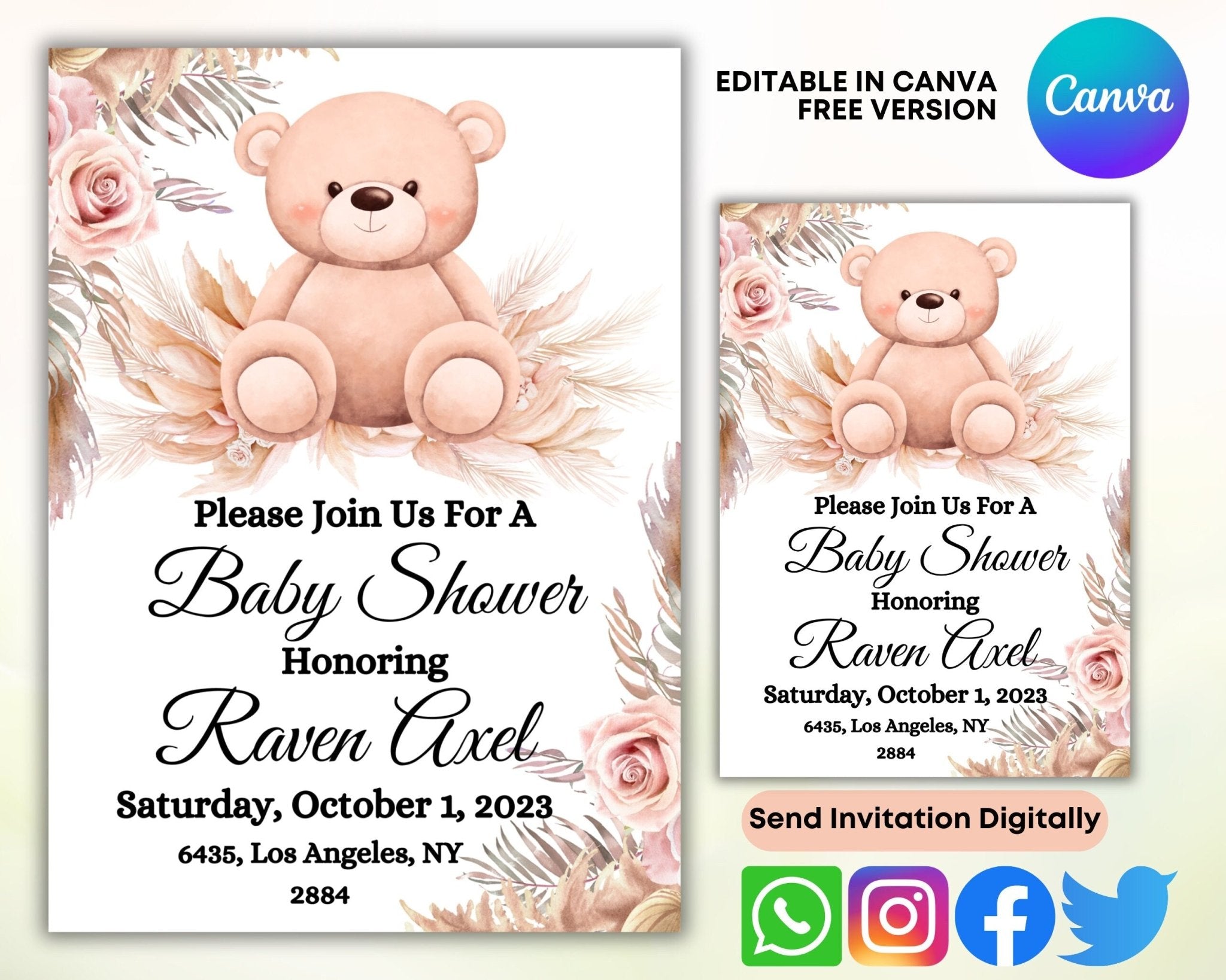 Gender-neutral Canva invite with earthy design