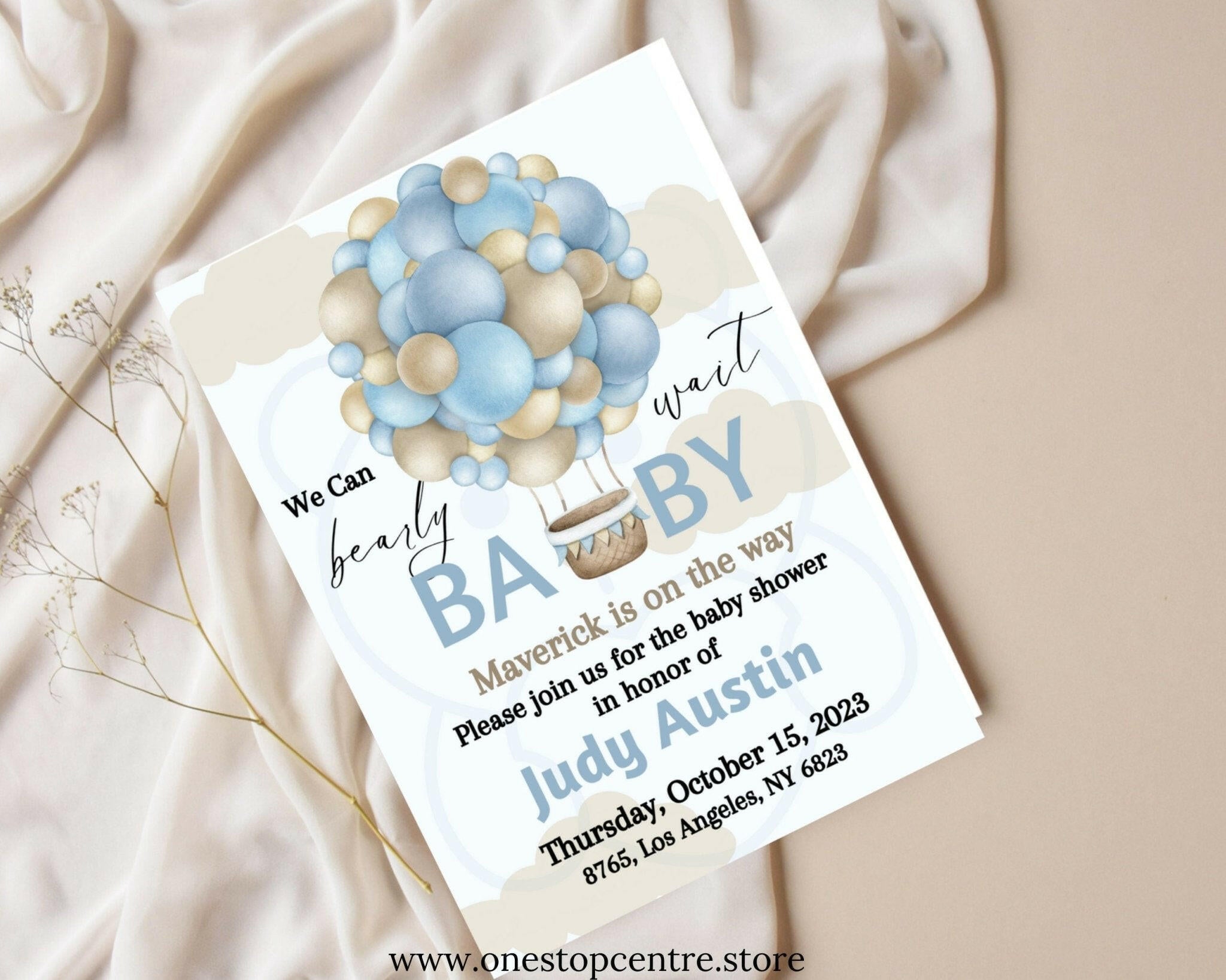 5x7 baby shower card printable with balloon design