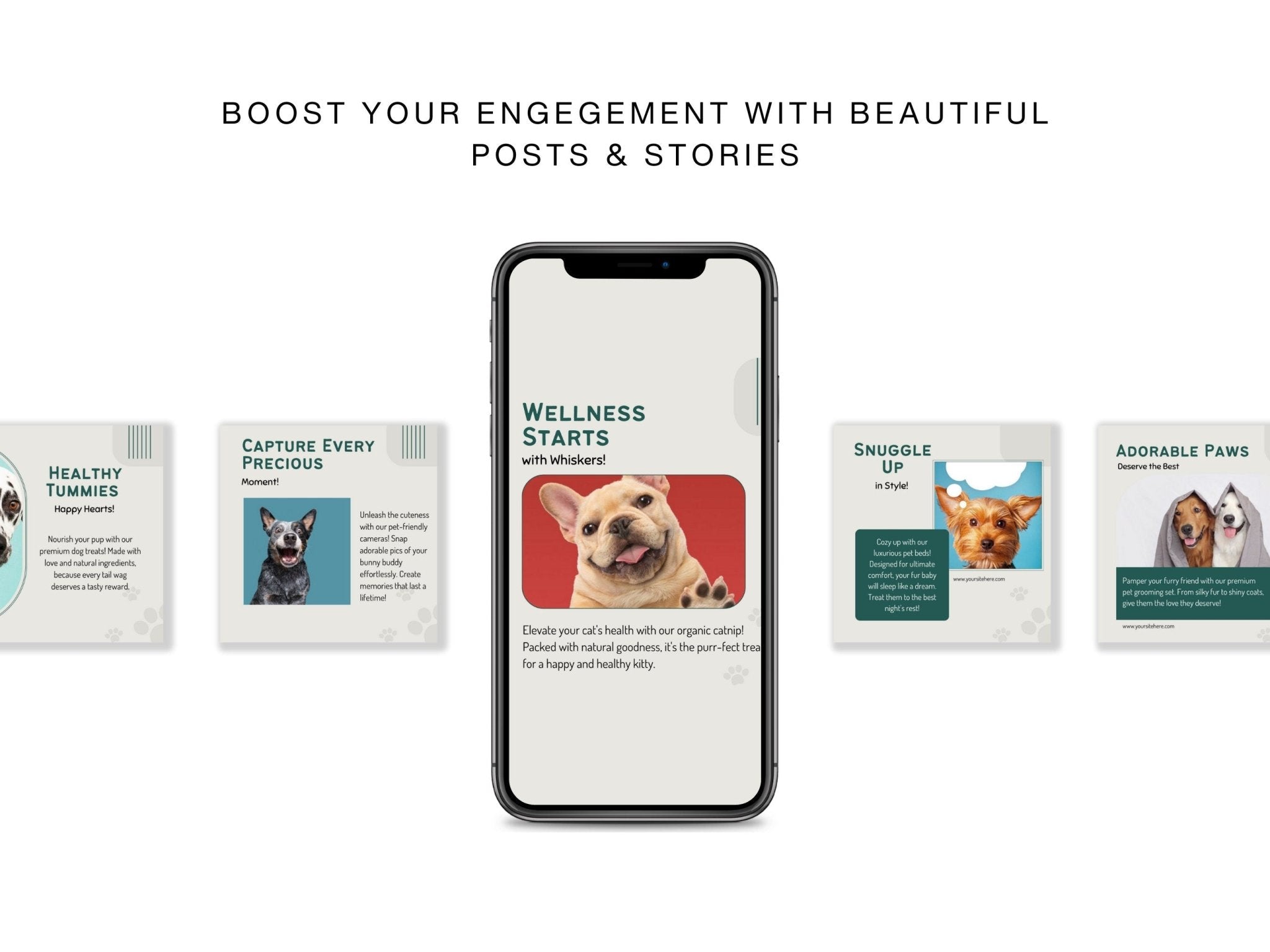 Colorful Canva layout with 200 dog and cat marketing templates
