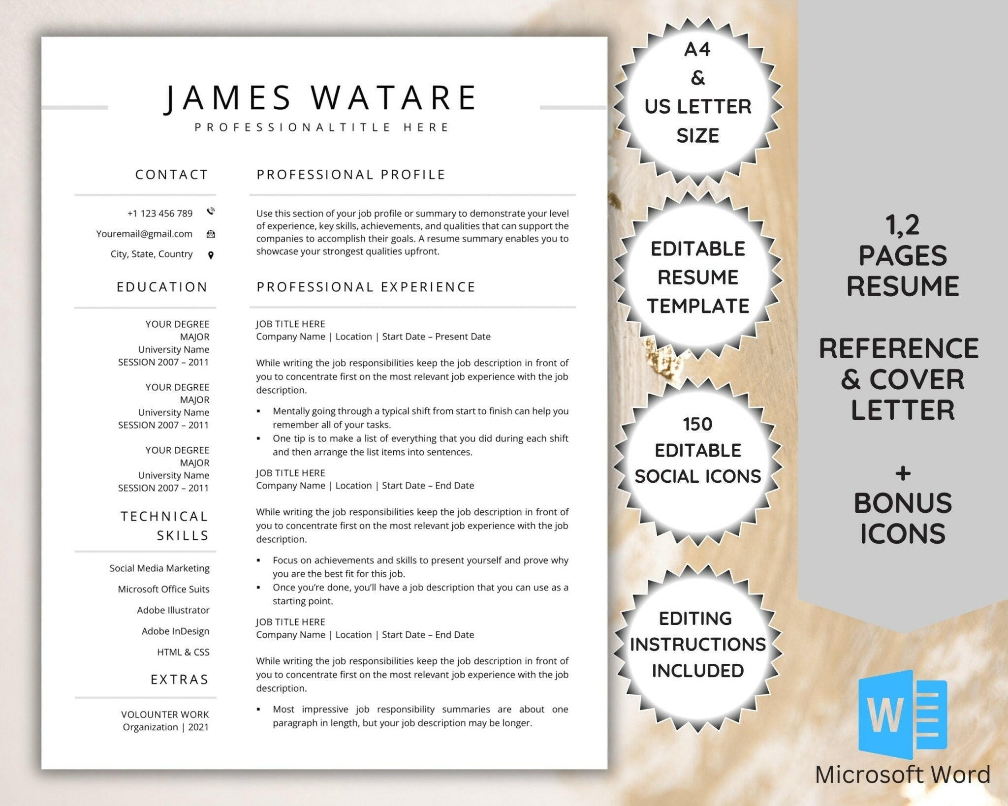 Minimalist resume template with clean design and modern layout