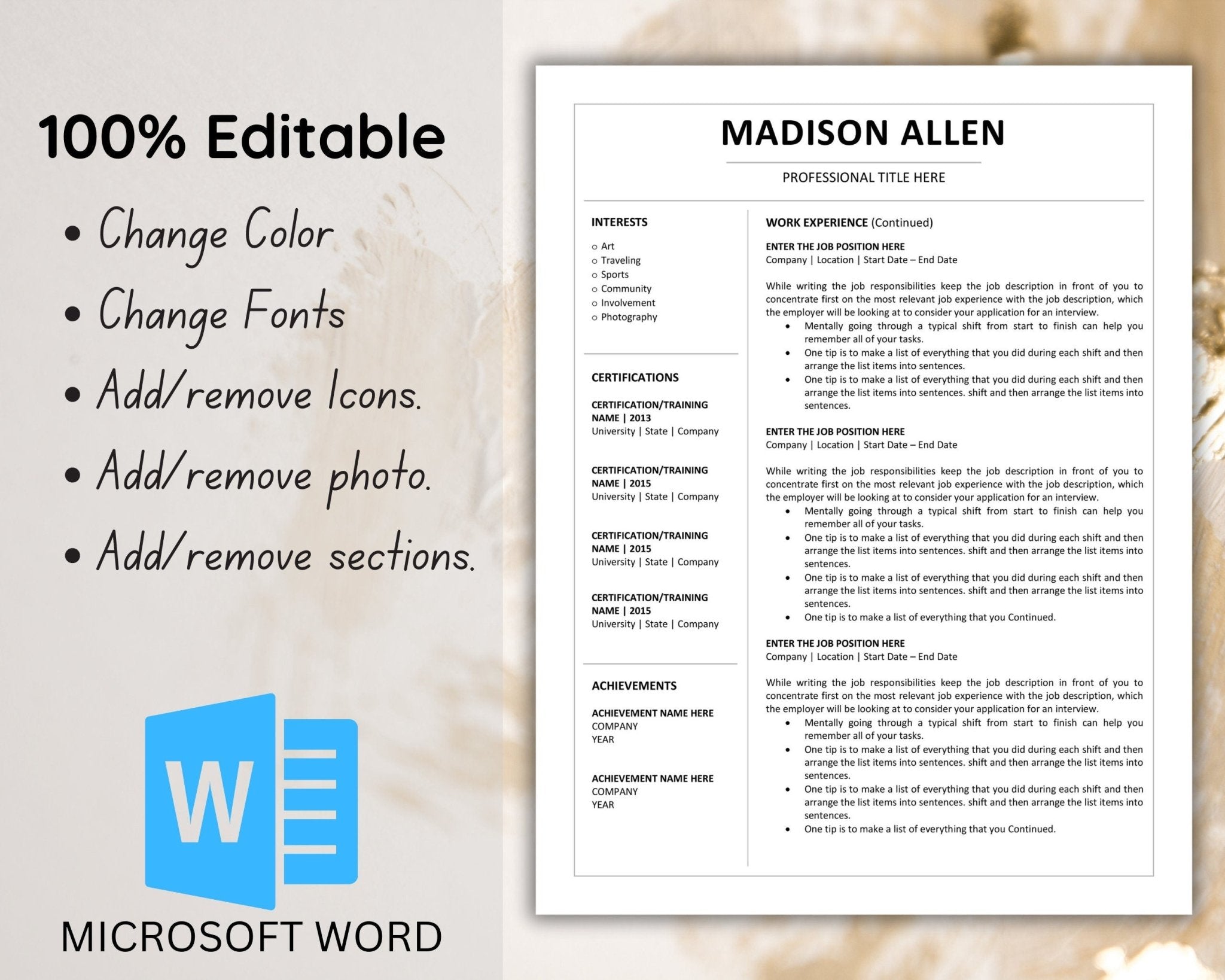Editable Resume Template in A4 & US Letter Size