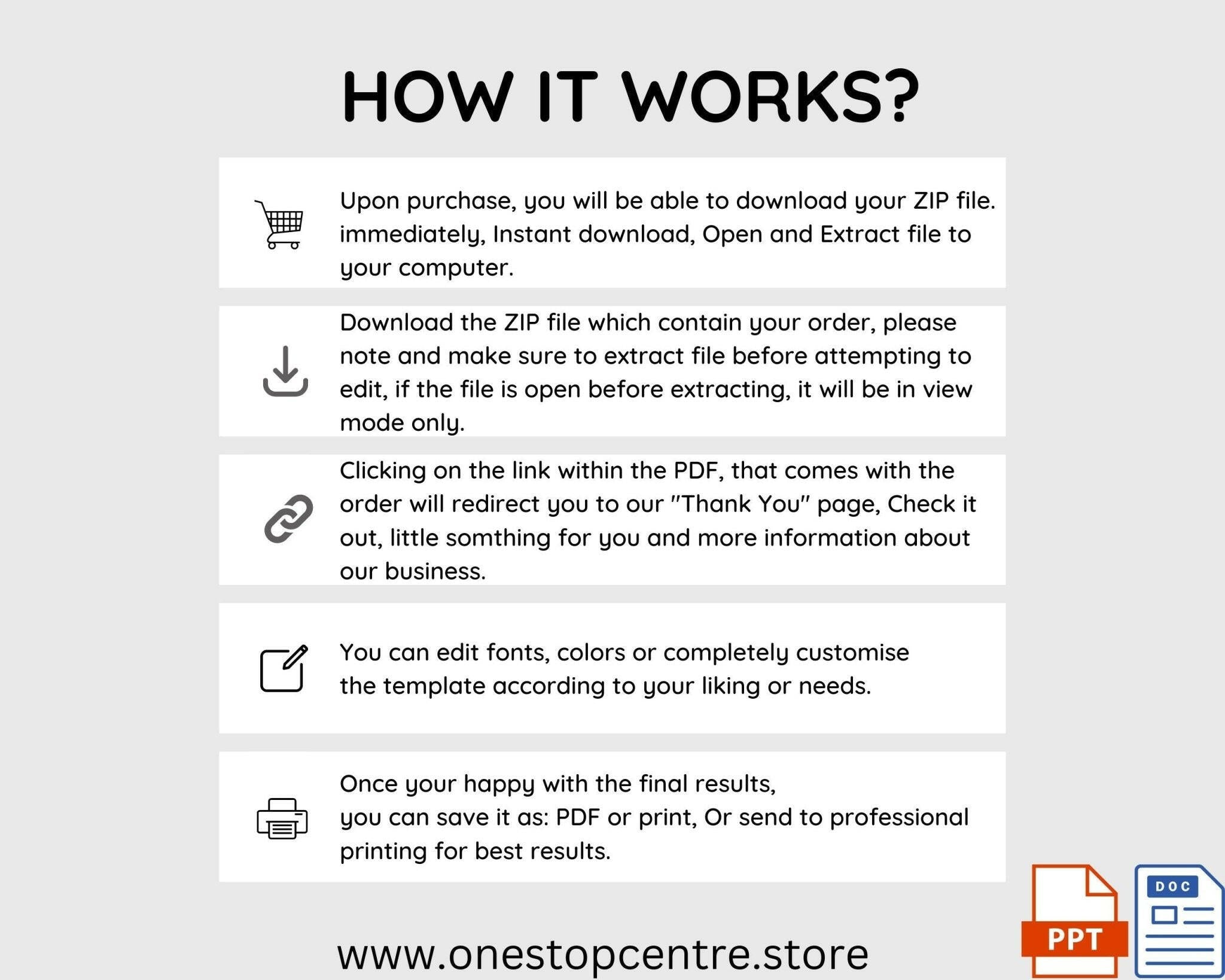 Instructions on how to use a template with One Stop Centre store branding.