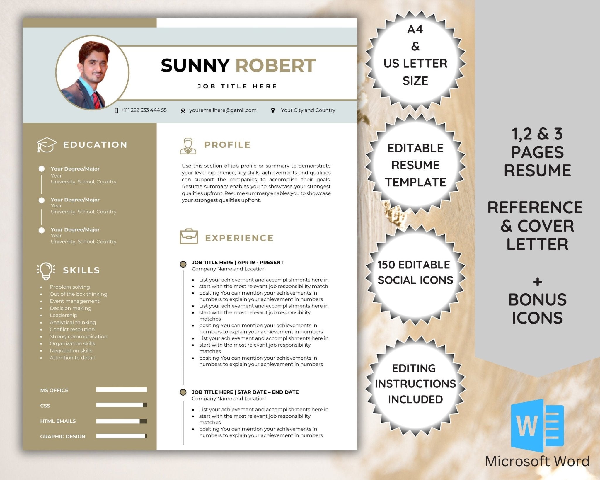 Creative resume template for Word with photo layout