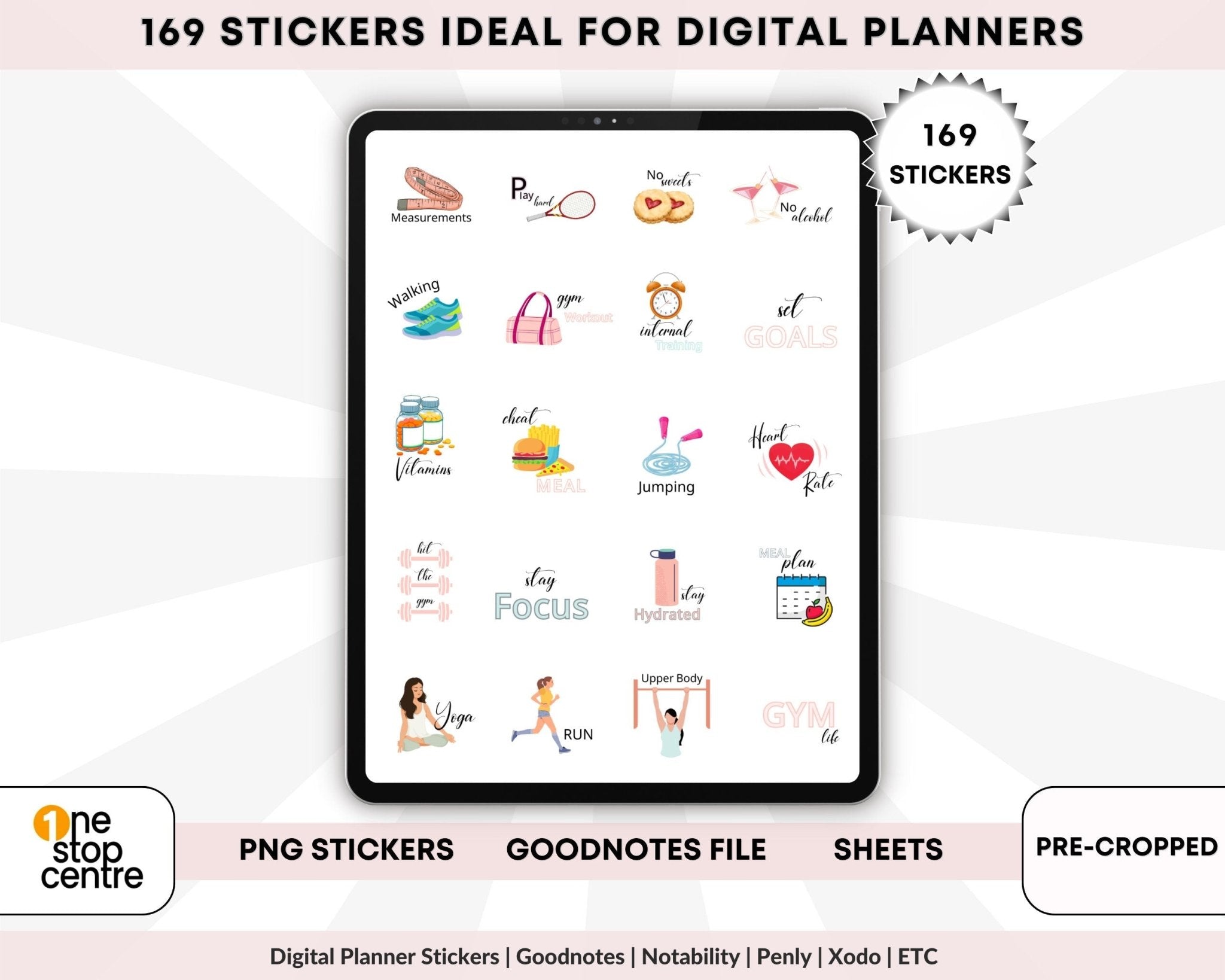 Workout and exercise stickers PNG for iPad planning
