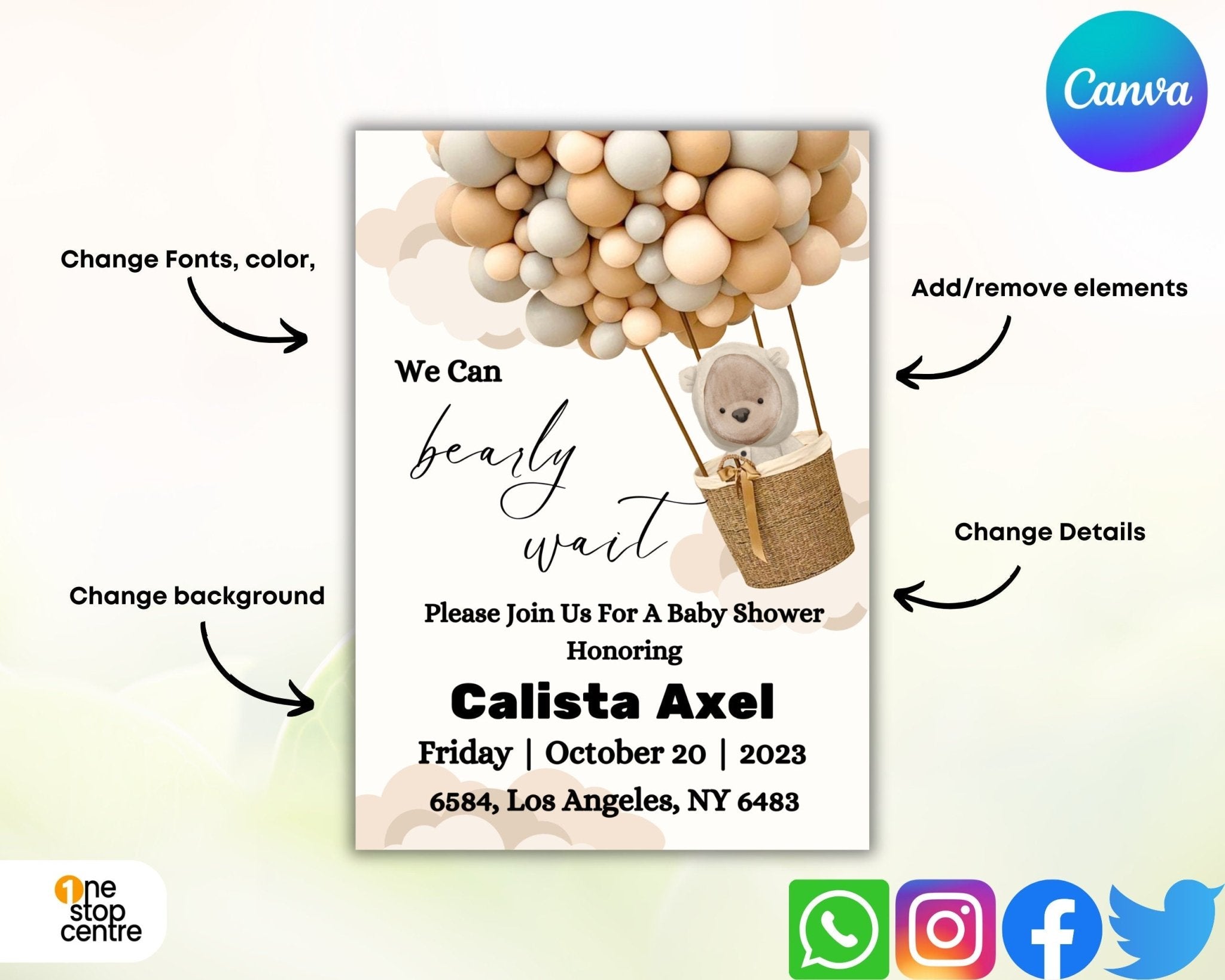 Neutral gender baby invite with soft colors