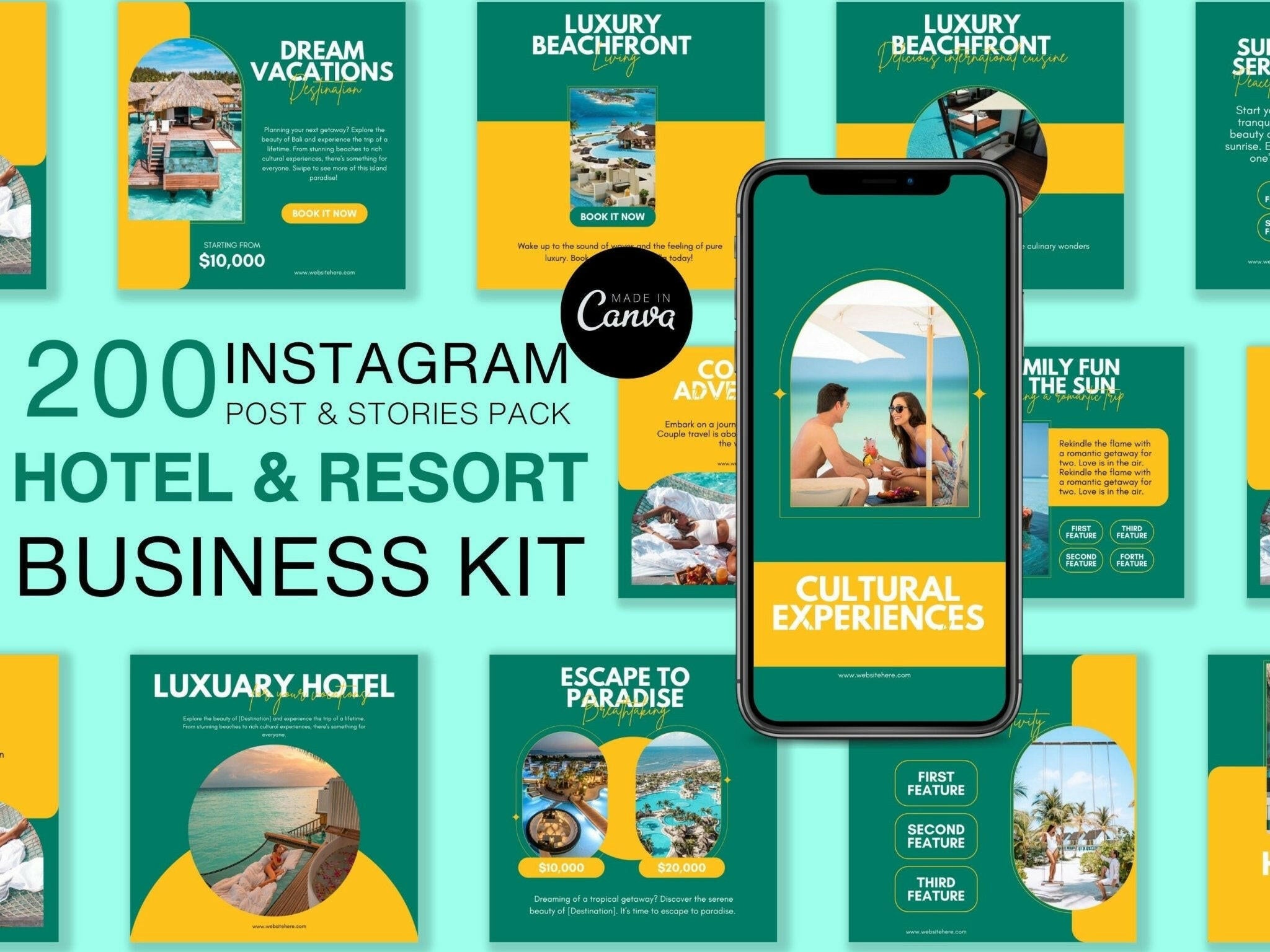 Editable hotel Instagram post templates in Canva