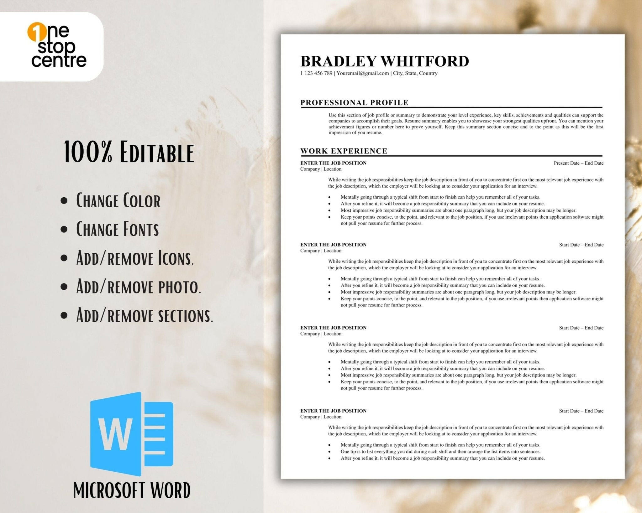 Sample executive resume design in US Letter and A4 sizes