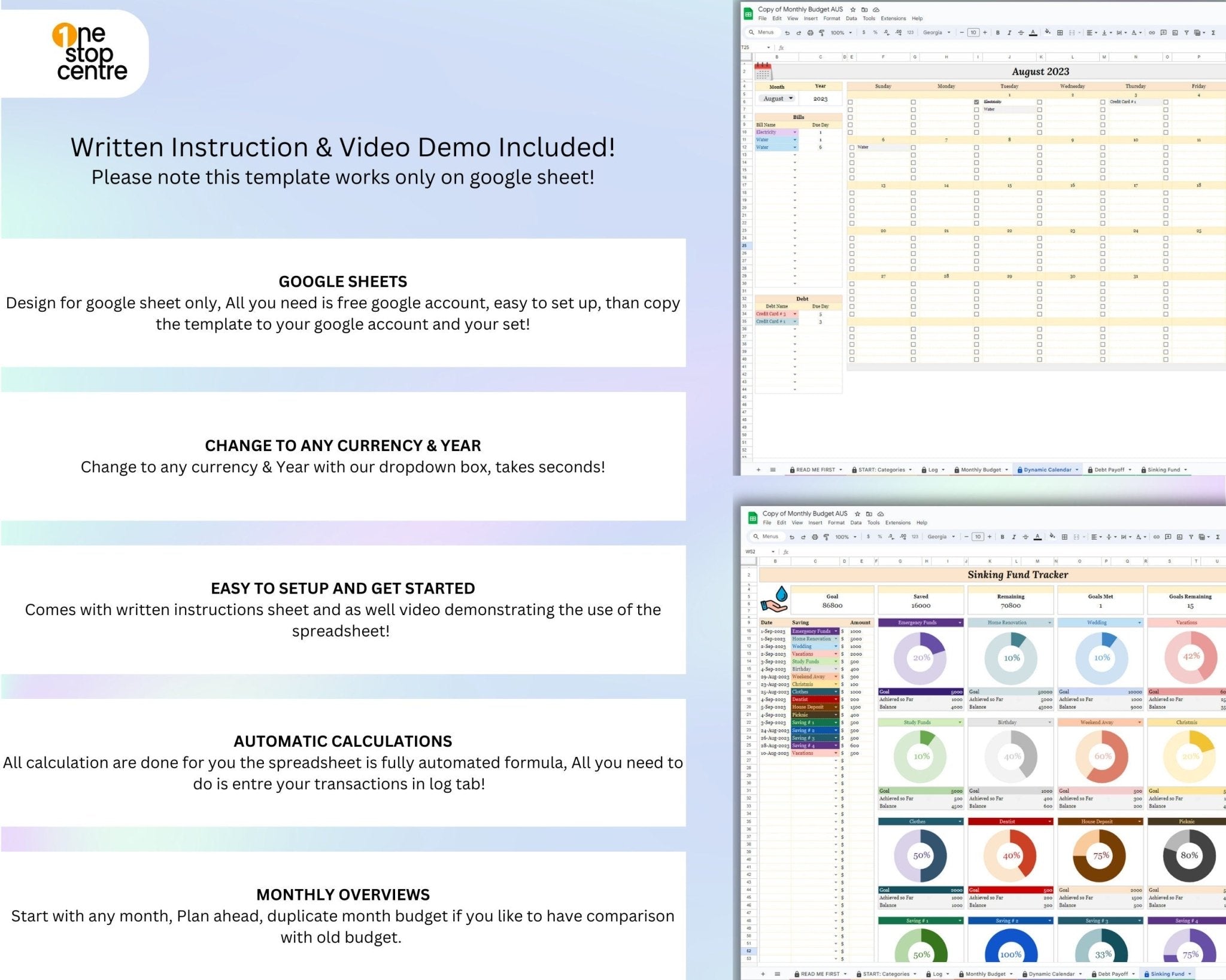 Google Sheets budget planner with instruction and video demo to get started