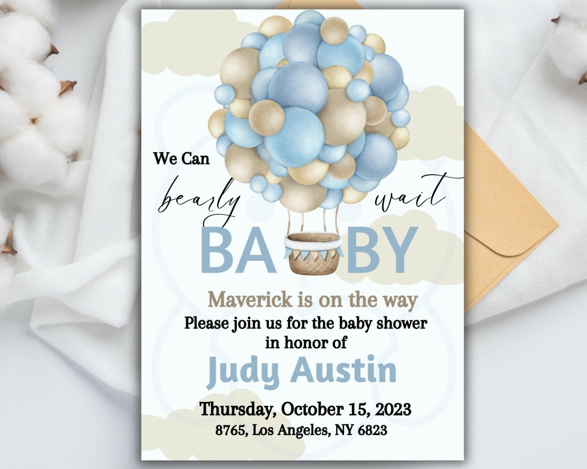 Gender-neutral digital baby shower invite mockup