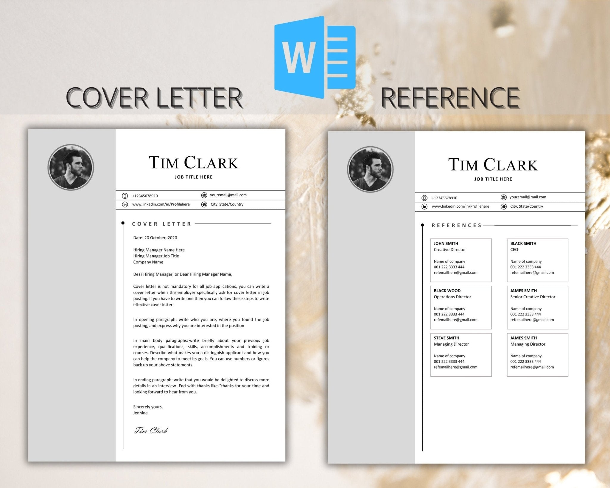 Elegant resume template with reference page