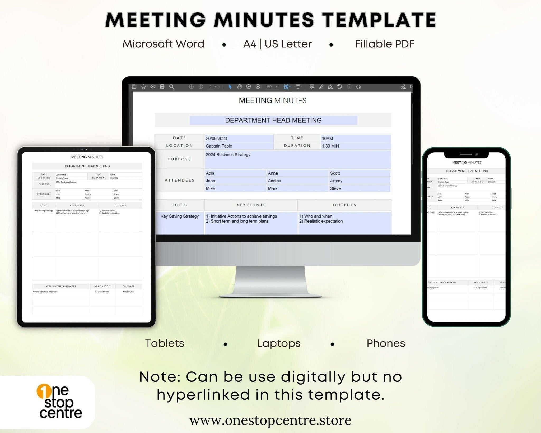 Word meeting minutes template – action items and attendees