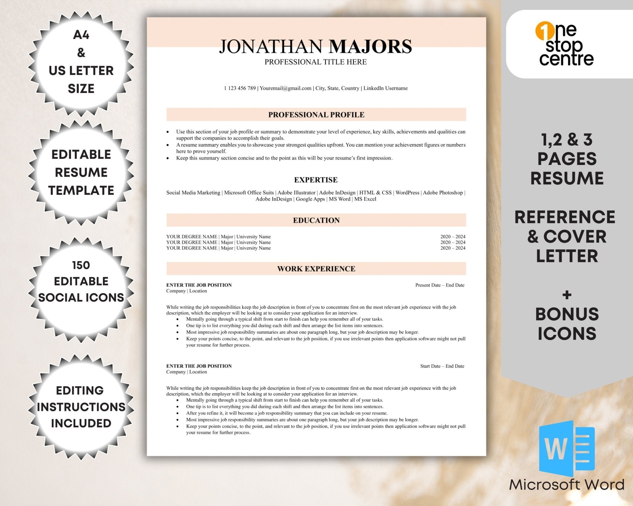 Modern resume CV template editable in Microsoft Word