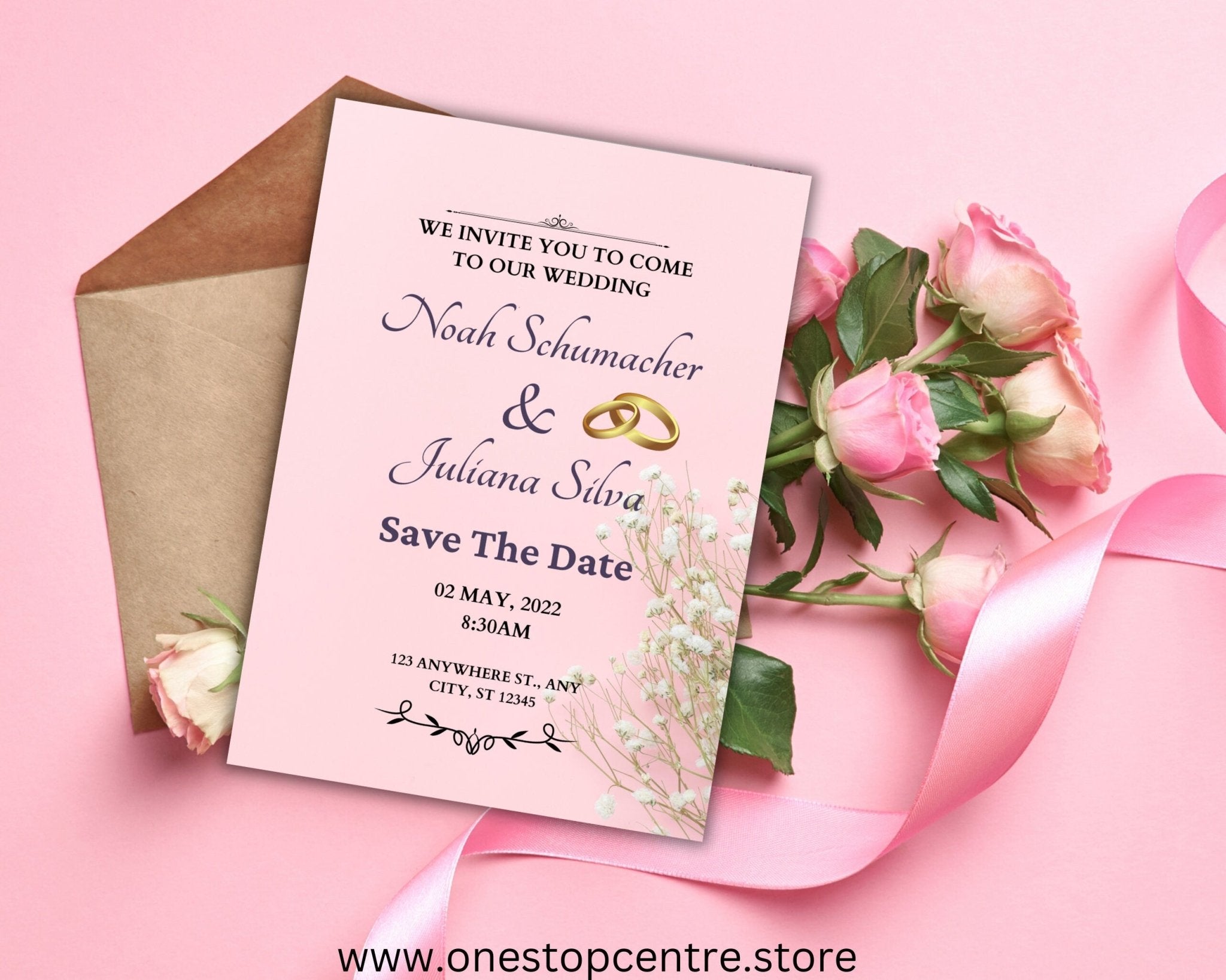 Simple wedding invitation template for Canva users