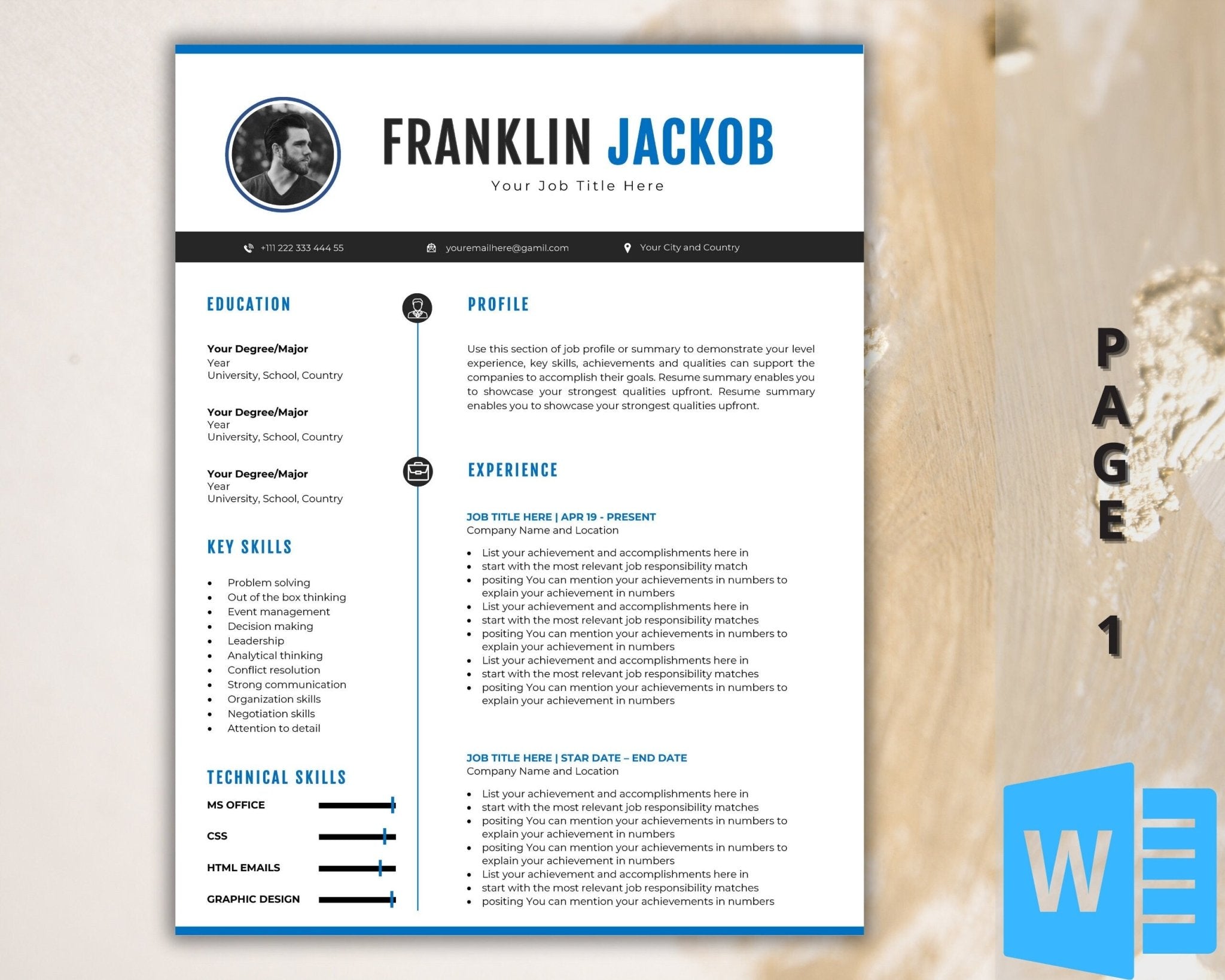 3-page Microsoft Word resume bundle with cover letter