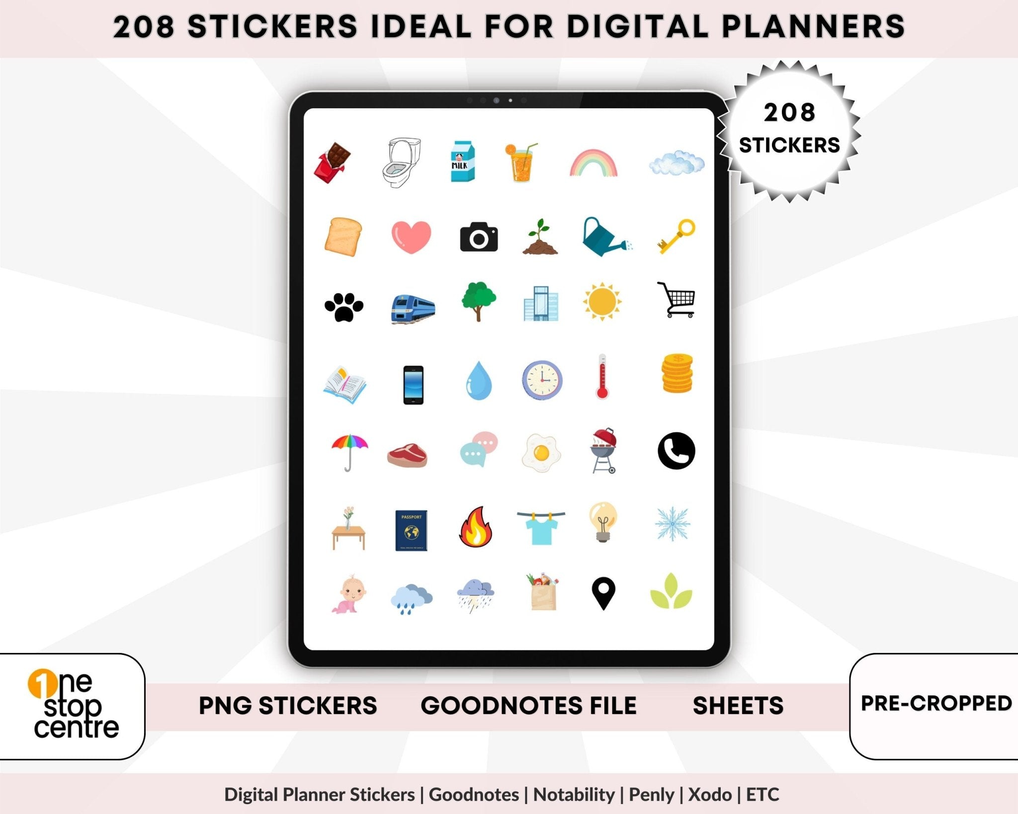 Individual PNG word stickers for daily planning