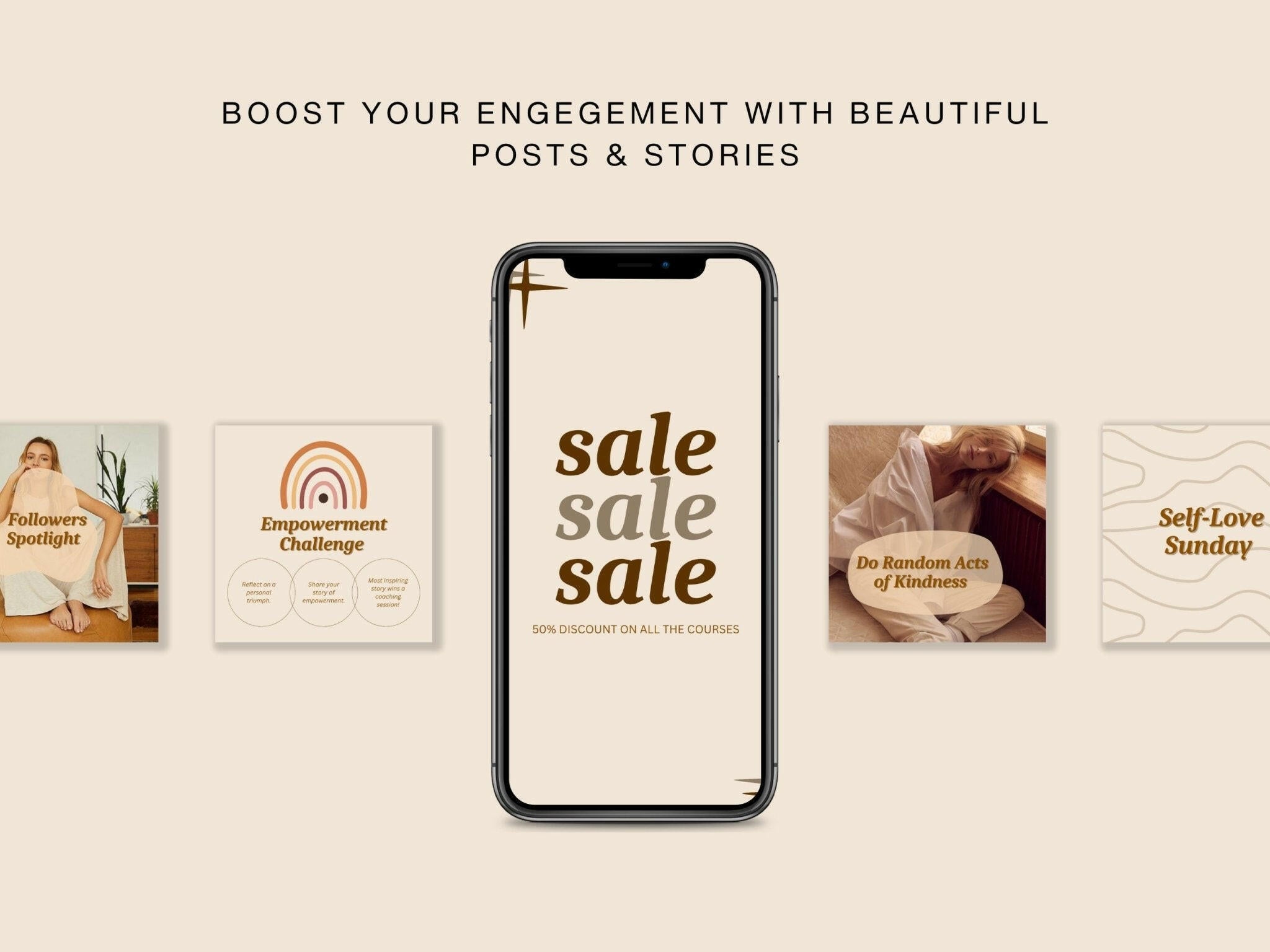 Editable lifestyle coaching social post with boho theme