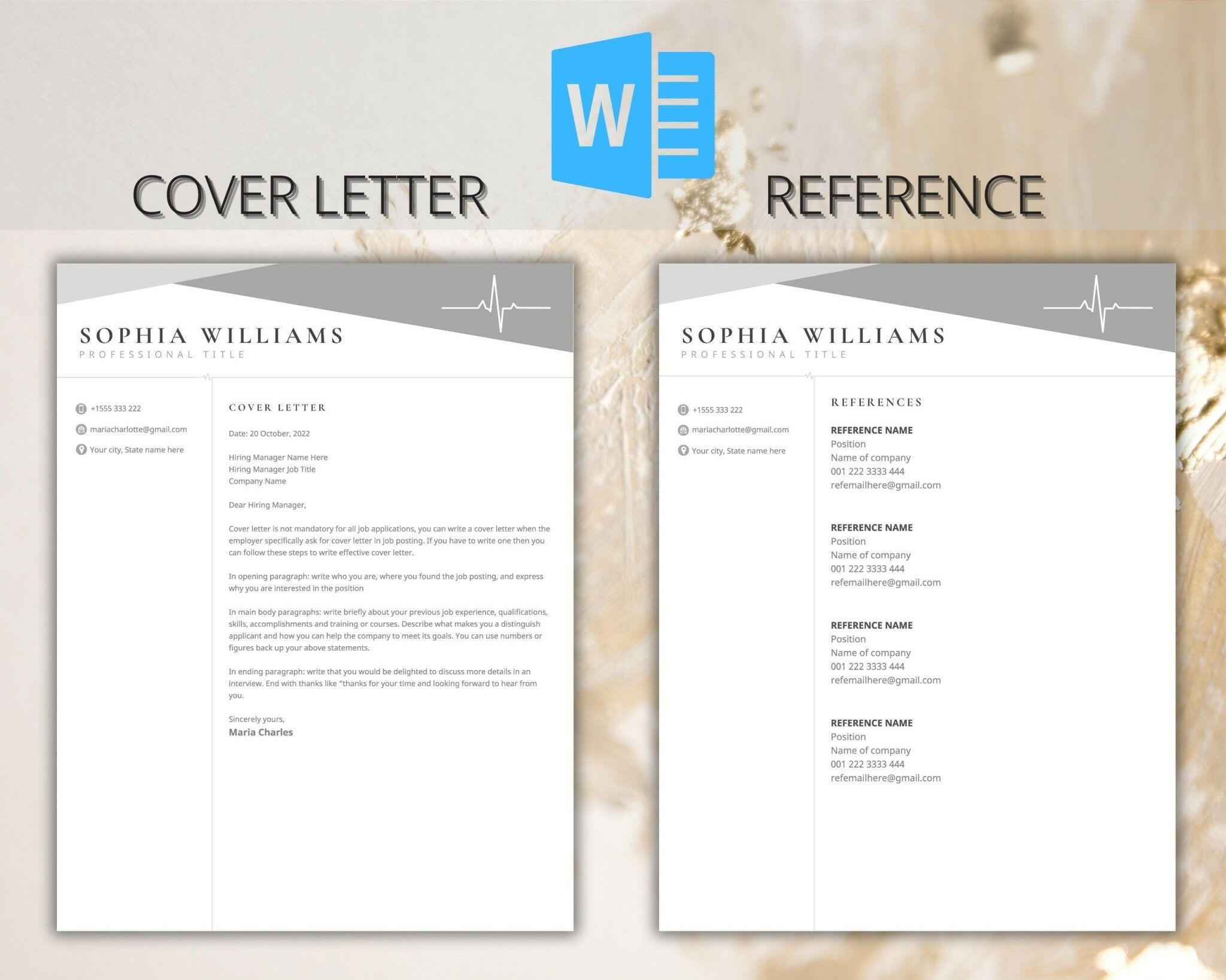 Cover letter and reference template Instant download minimalist resume