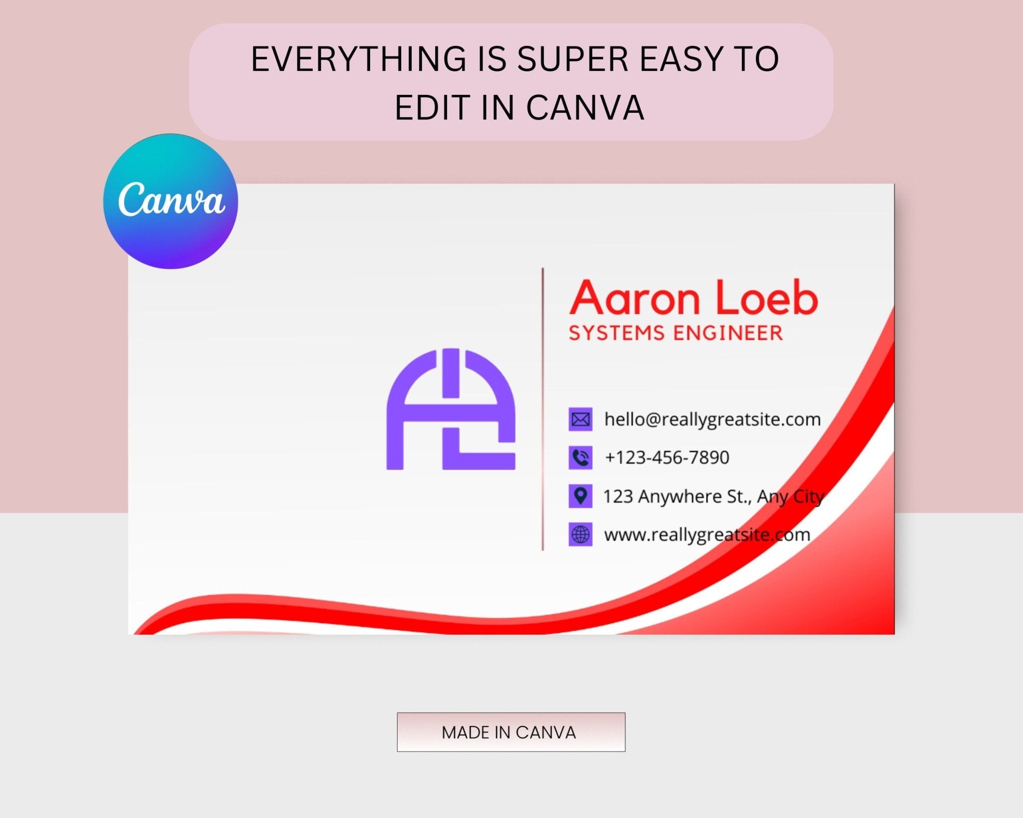 Canva business card with social media icons