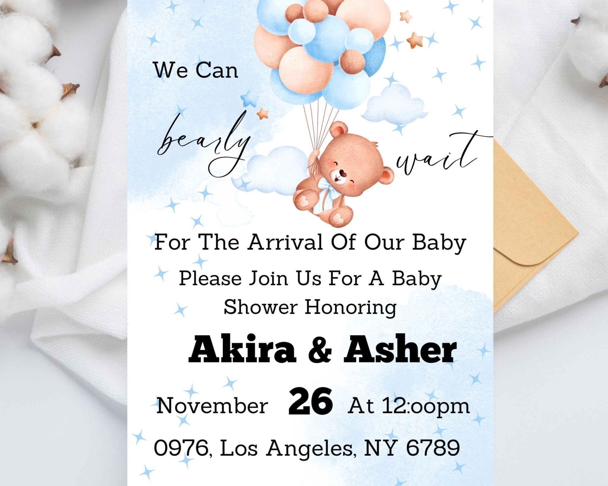 Editable Canva template for baby shower invite