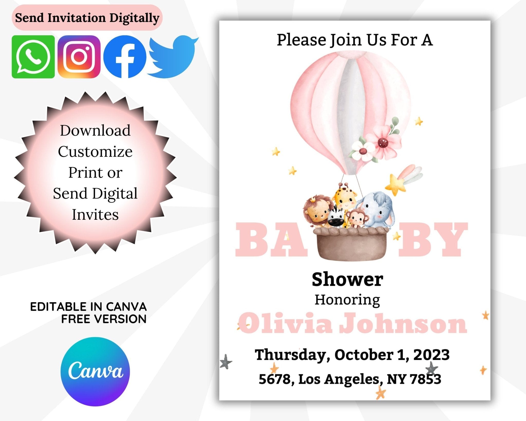 Digital invitation mockup for pink shower theme
