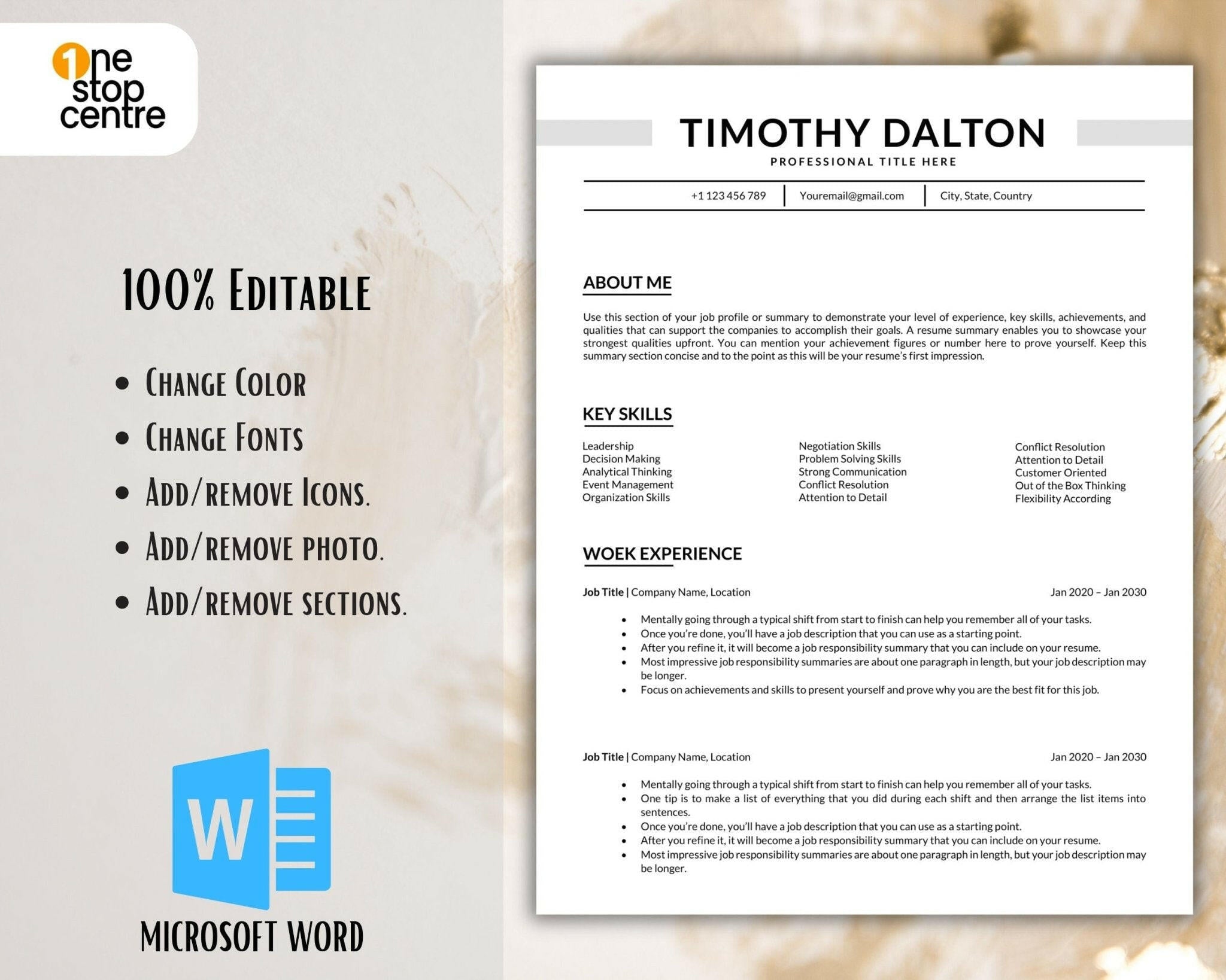 Resume section layout – skills, experience, and summary