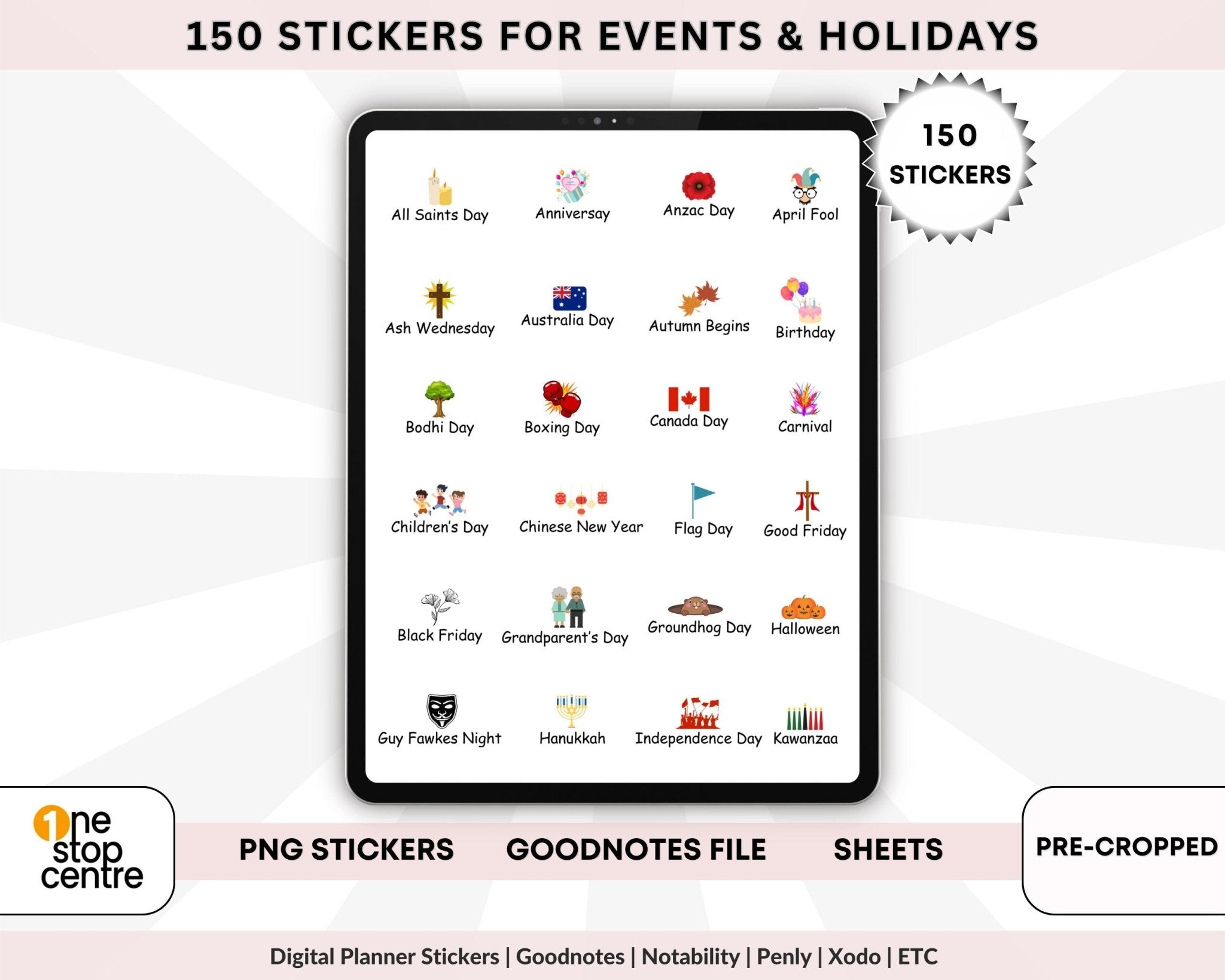 Digital stickers for marking special occasions in planners