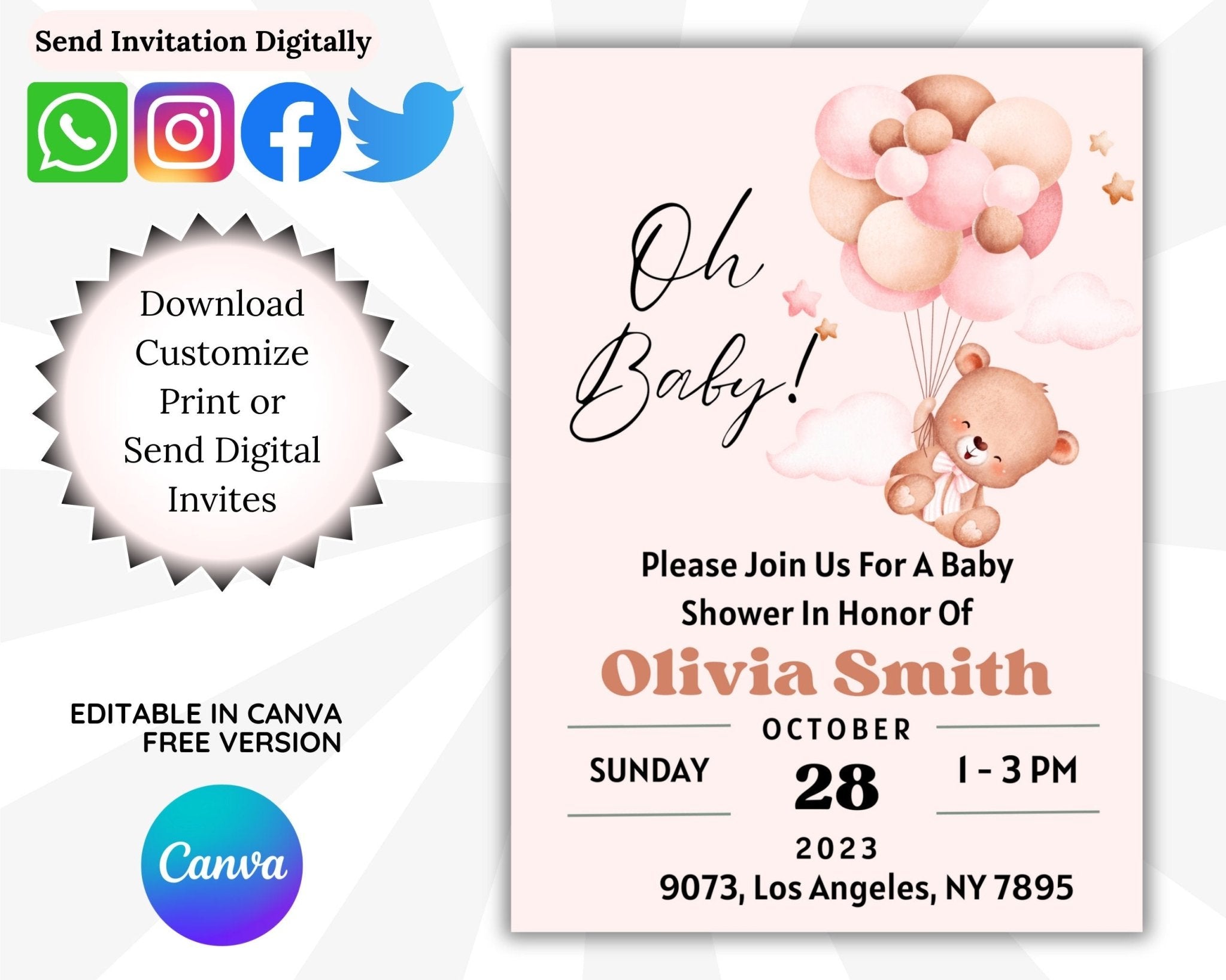 Customizable digital baby shower invite template