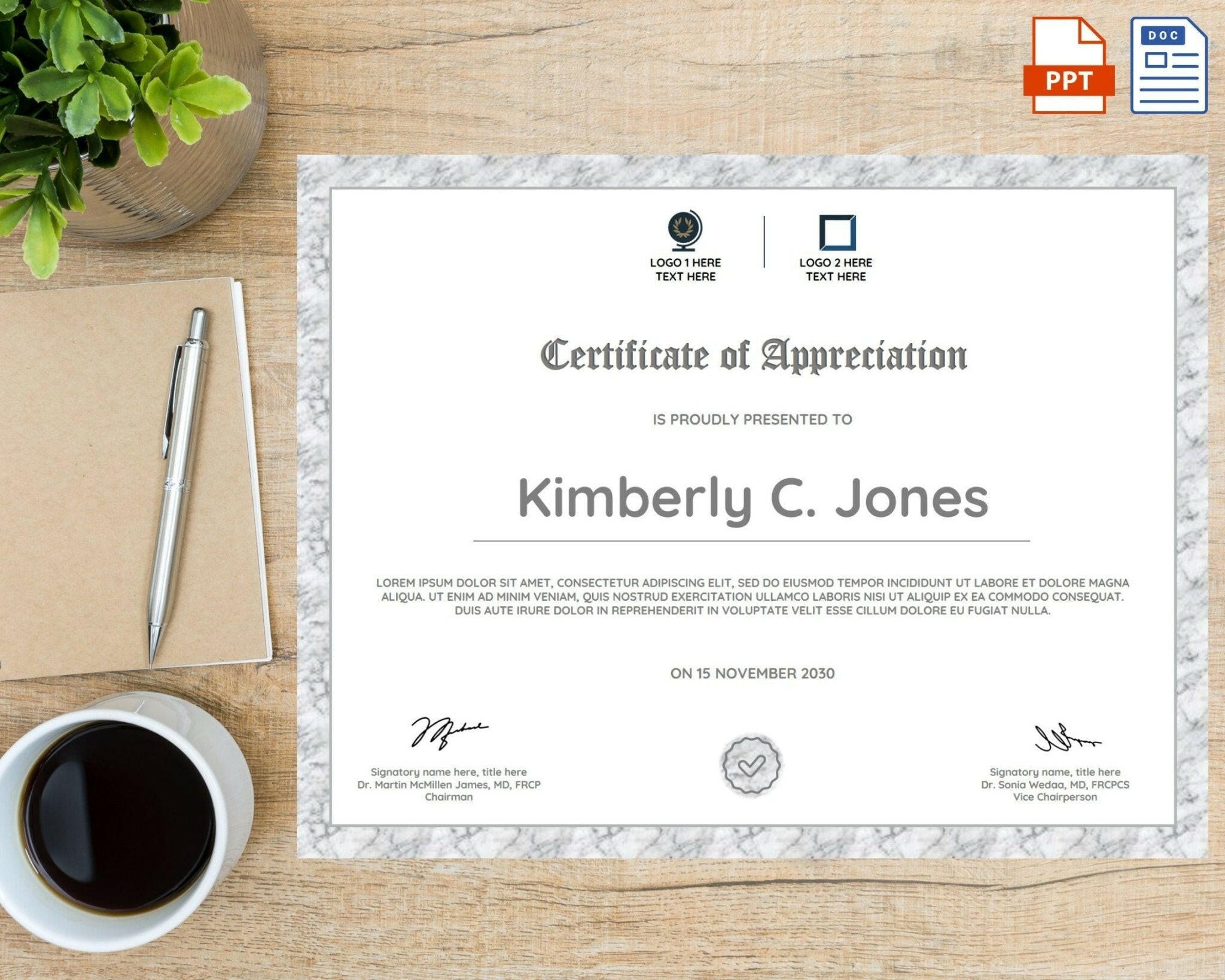 Editable certificate of appreciation PowerPoint version