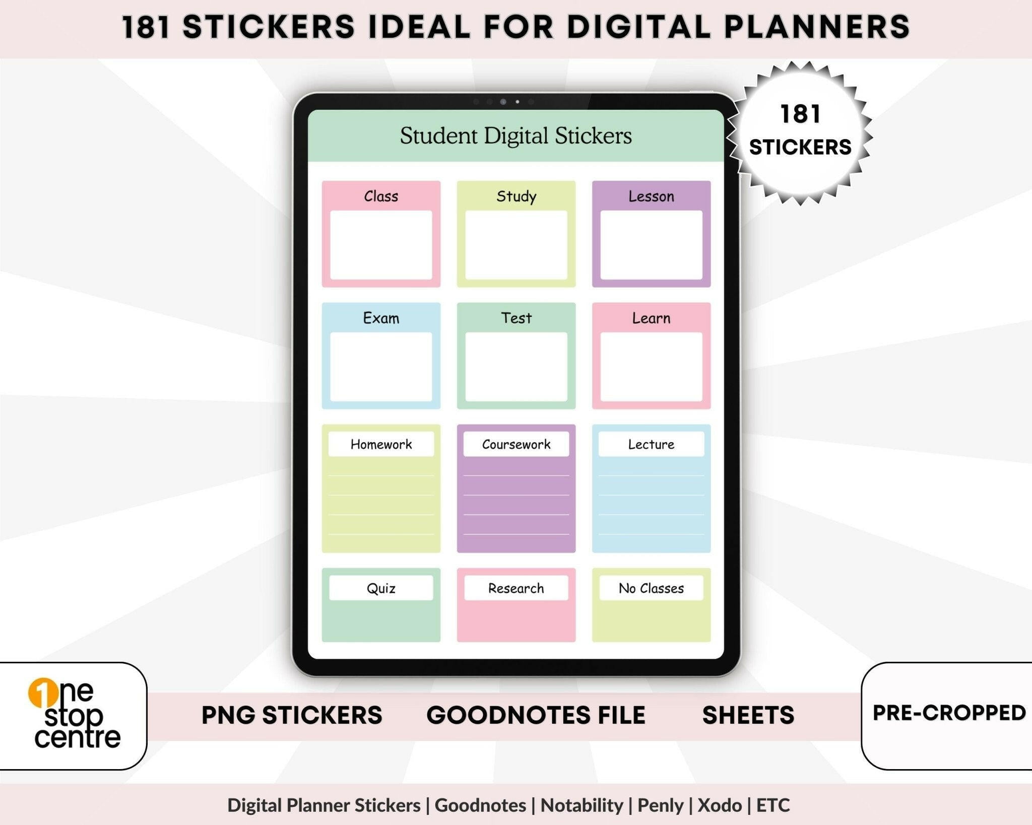 Sticker sheet preview with assorted student planning labels